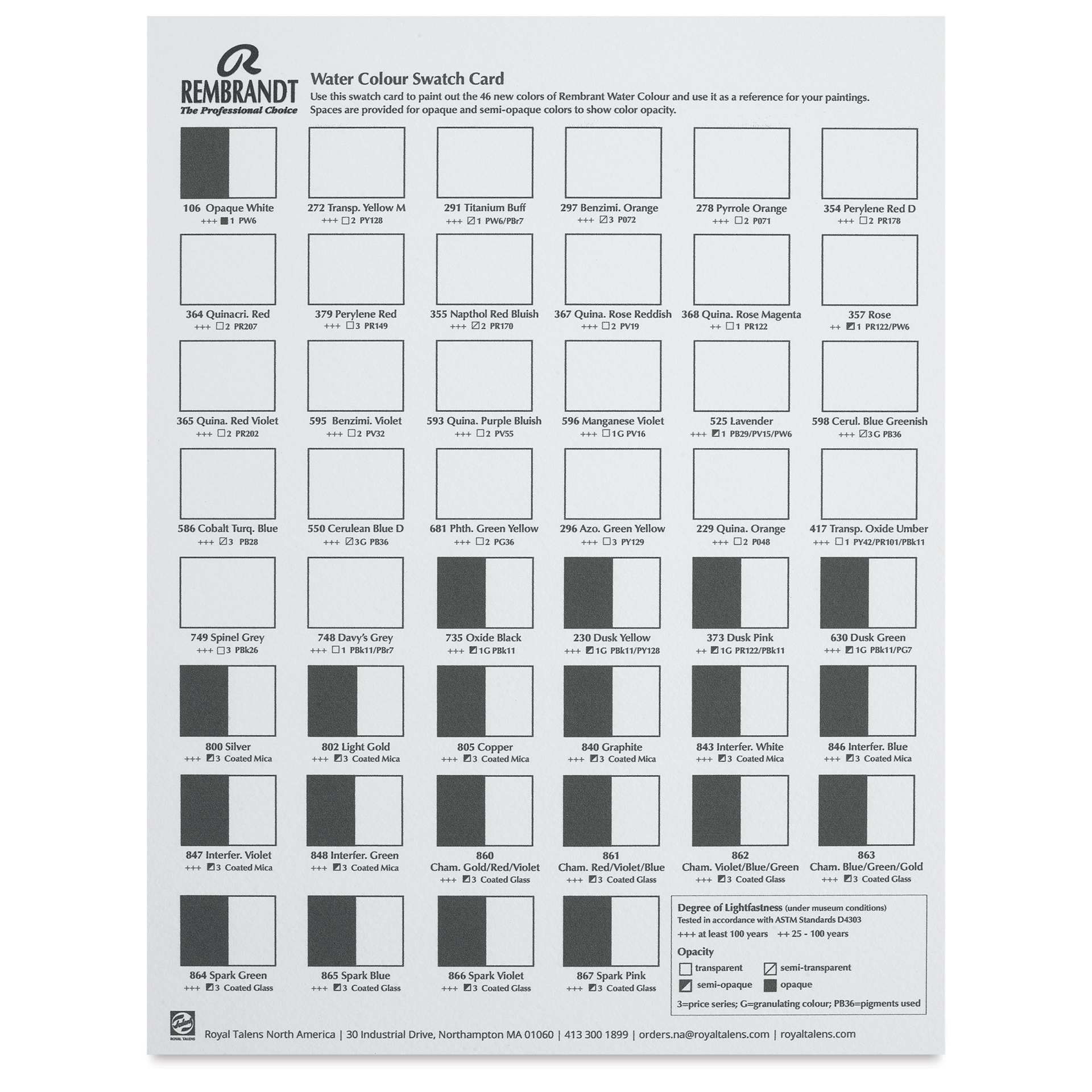 Rembrandt Artist Watercolor Dot Card - Experience Kit fill-in swatch card