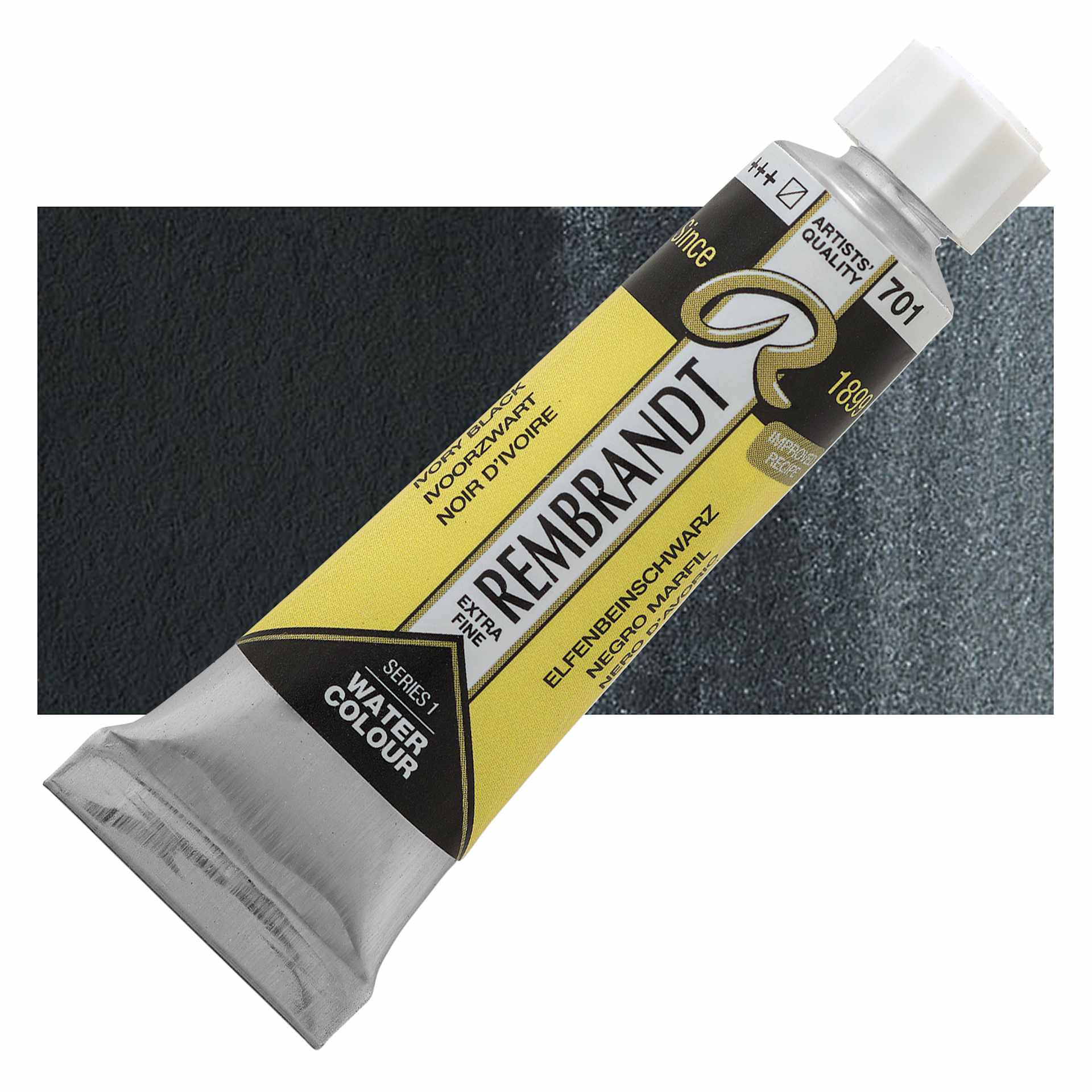 Rembrandt Artist Watercolor - Ivory Black, 10 ml Tube and swatch