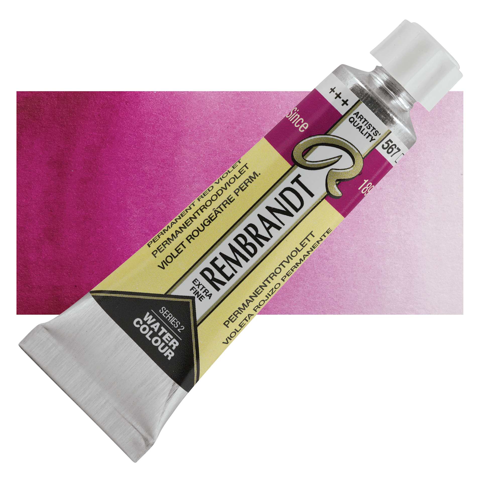 Rembrandt Artist Watercolor - Permanent Red Violet, 10 ml tube and swatch