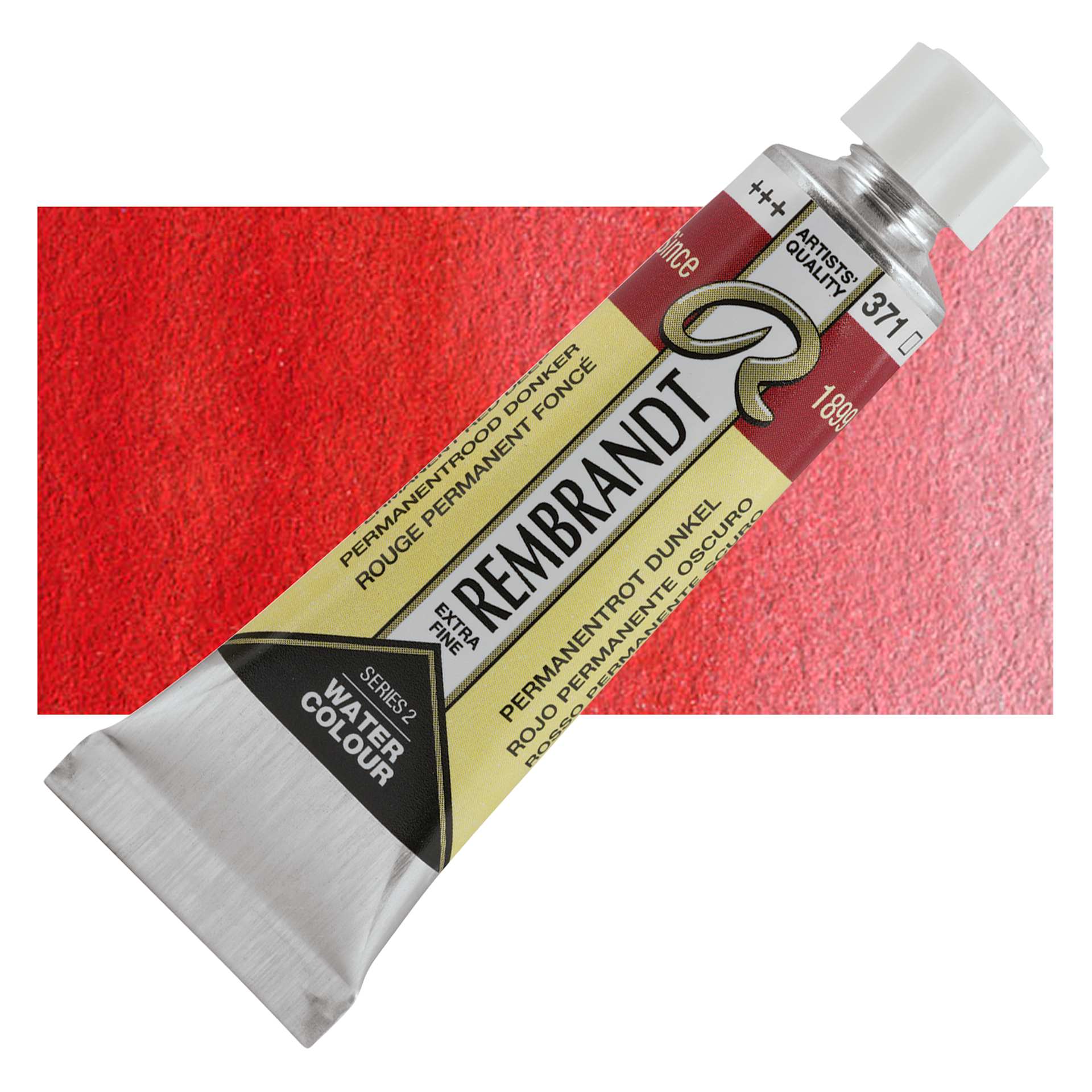 Rembrandt Artist Watercolor - Permanent Red Deep, 10 ml tube and swatch