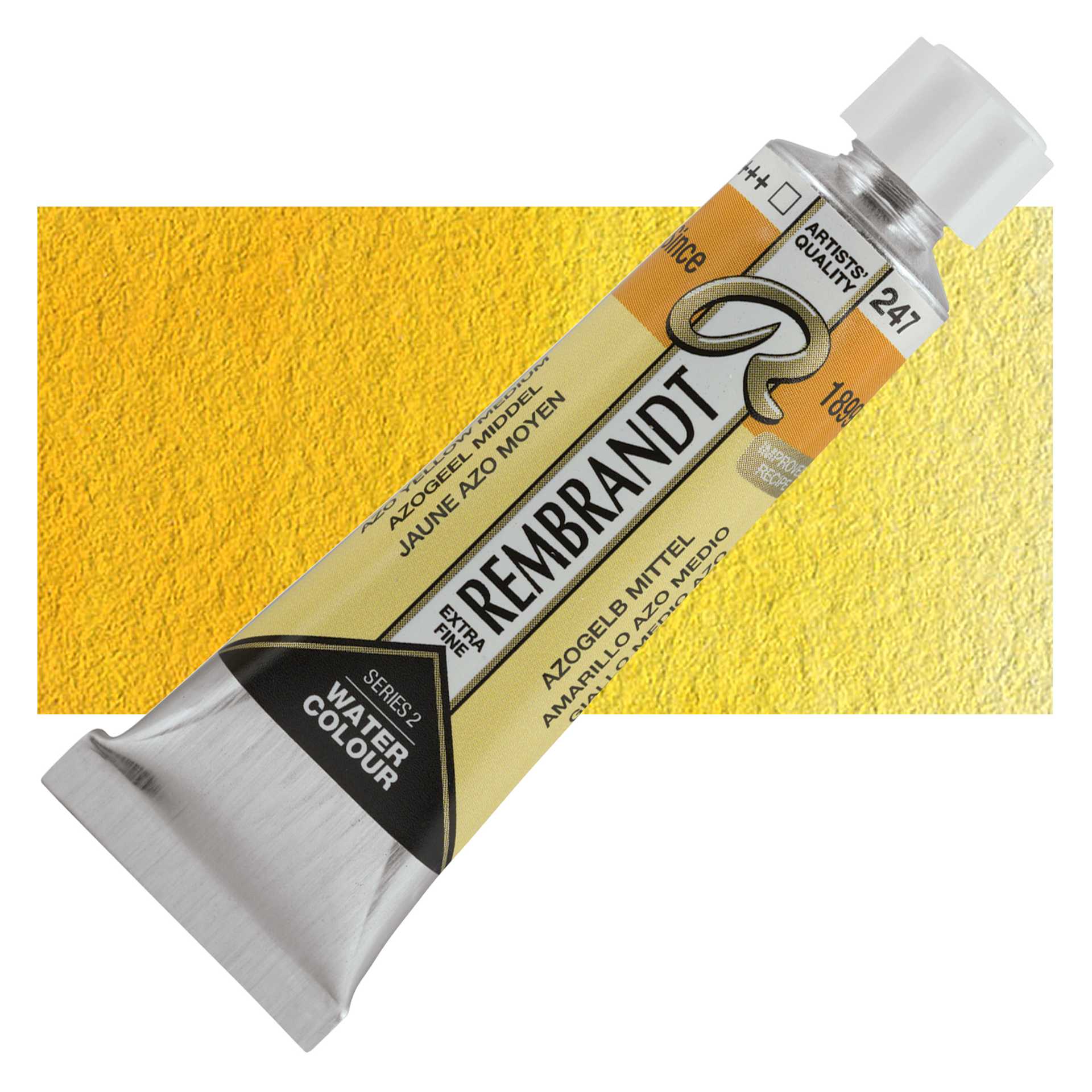Rembrandt Artist Watercolor - Azo Yellow Medium Cadmium Free, 10 ml tube and swatch
