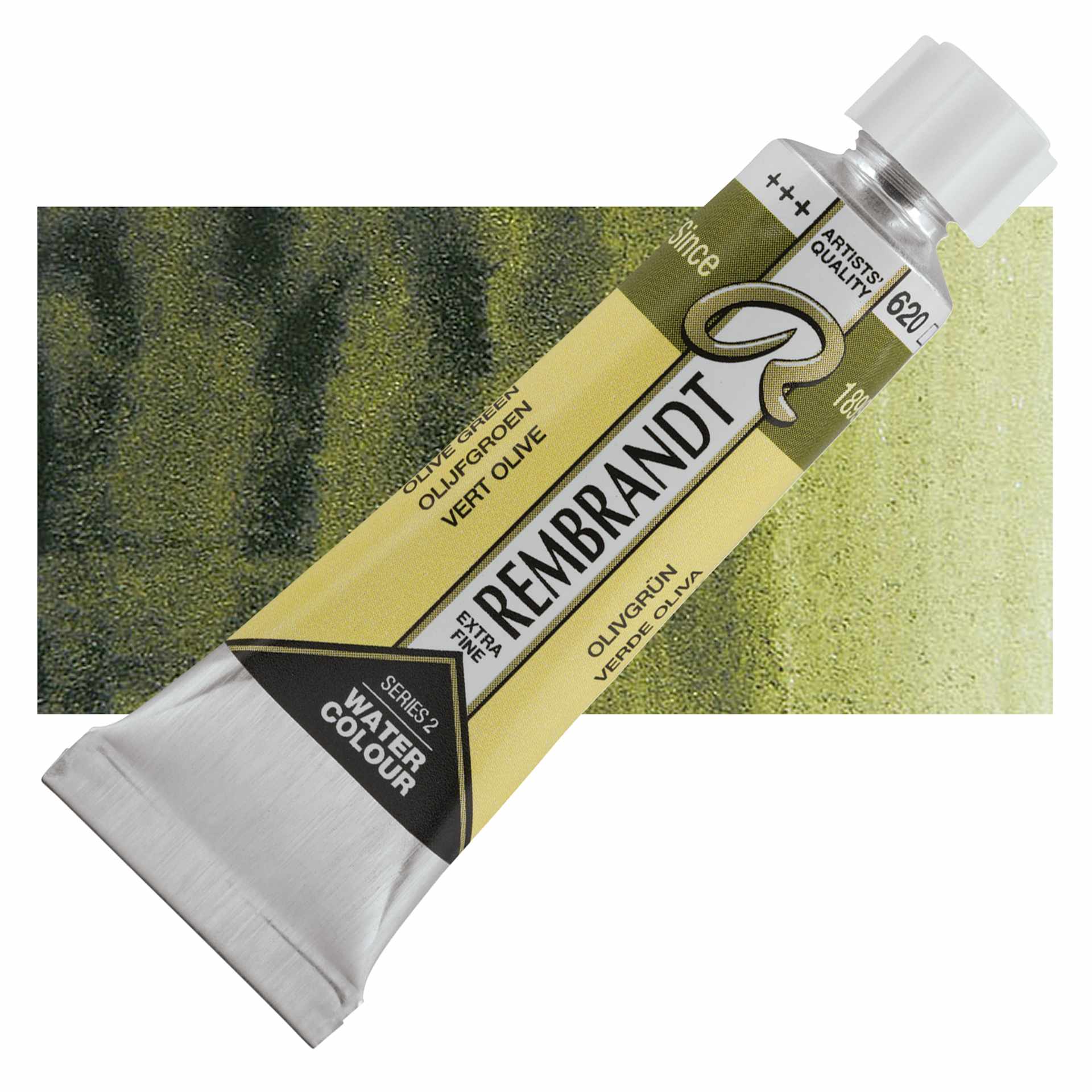 Rembrandt Artist Watercolor - Olive Green, 10 ml tube and swatch