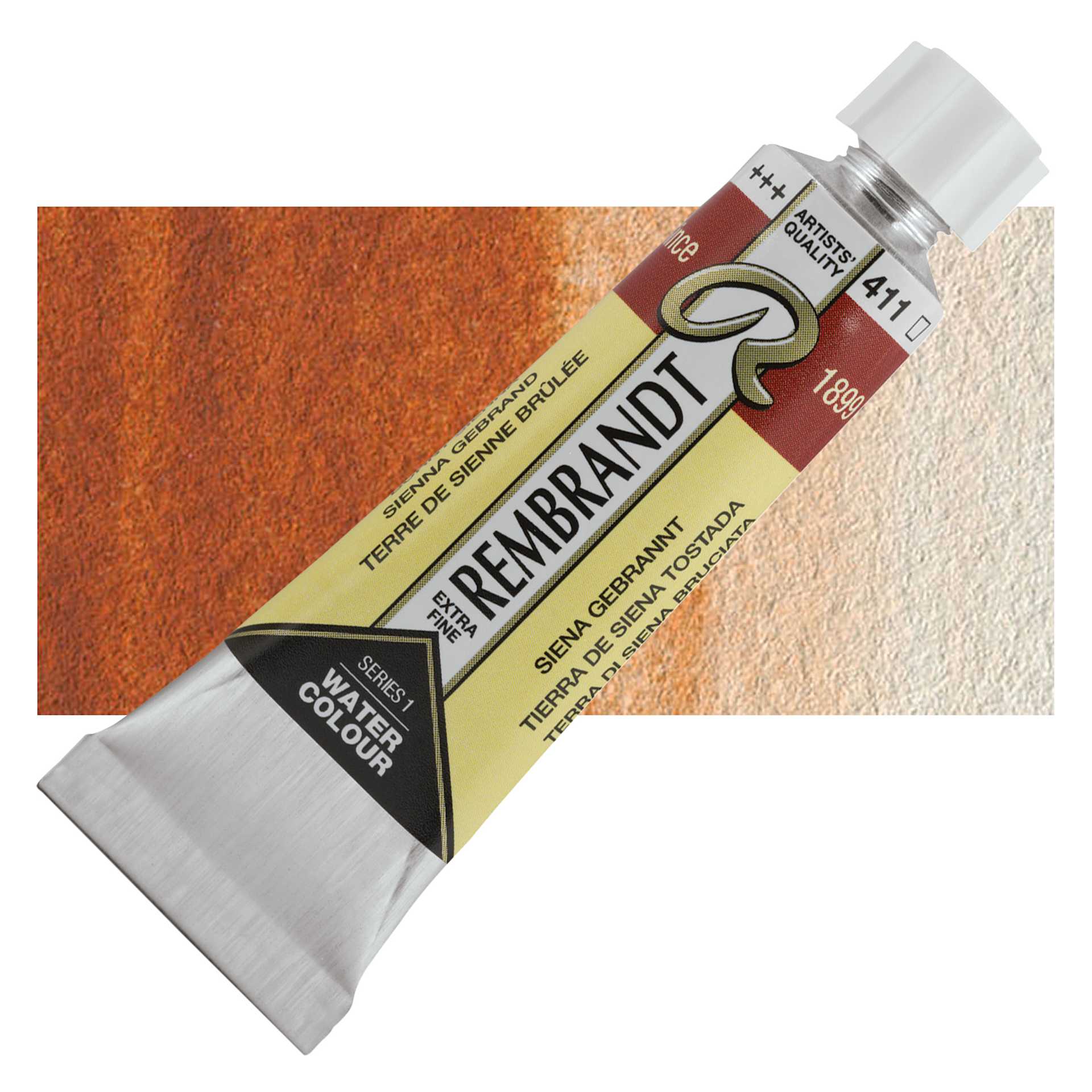 Rembrandt Artist Watercolor - Burnt Sienna, 10 ml tube and swatch