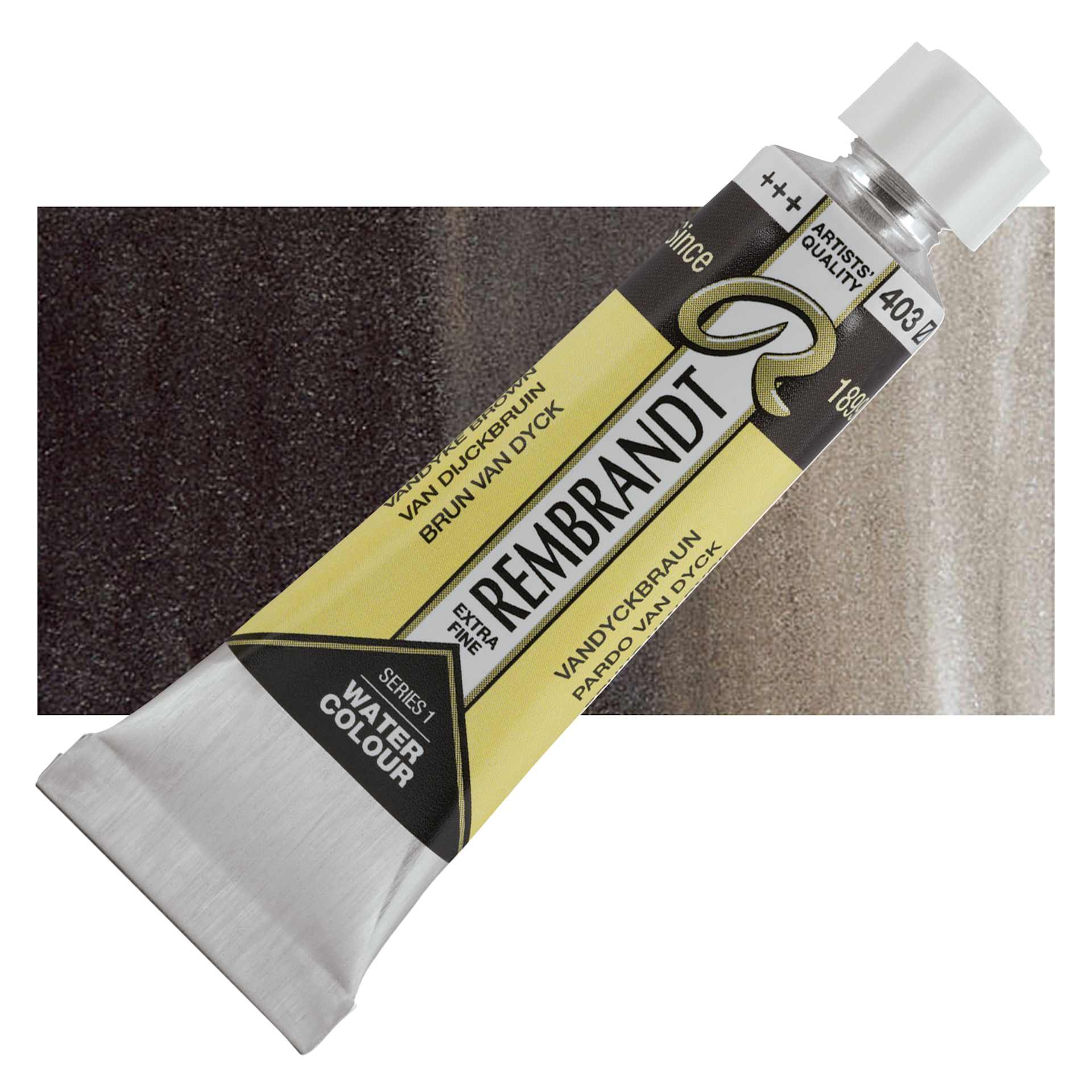 Rembrandt Artist Watercolor - Van Dyke Brown, 10 ml tube and swatch