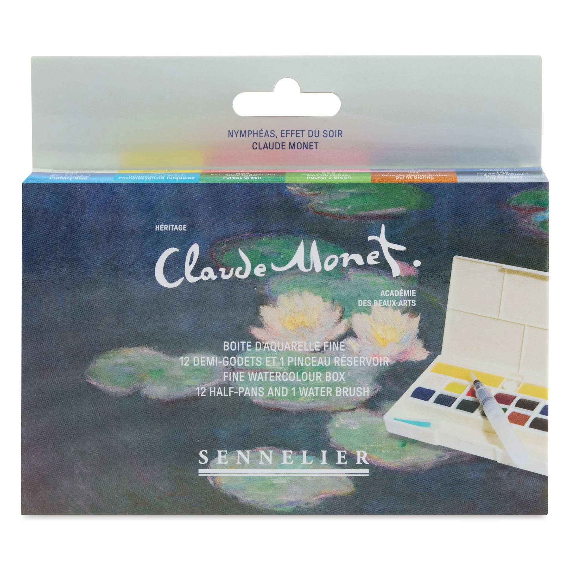 Sennelier French Artists' Watercolors - Set of 12, Claude Monet, Half Pan front of package