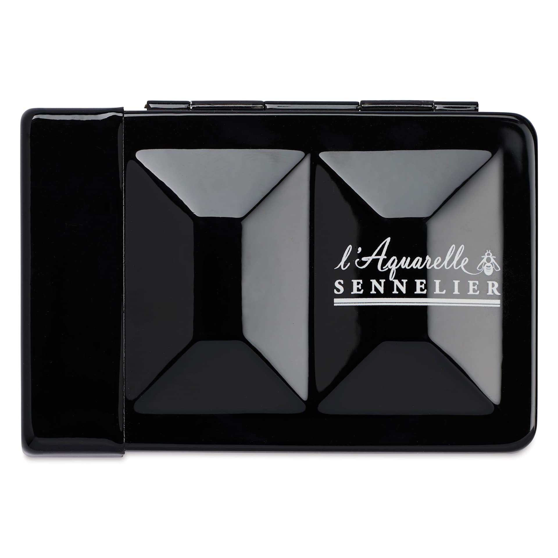 Sennelier French Artists' Watercolor - Set of 8, Black Case, Assorted Colors, Half Pans front of case