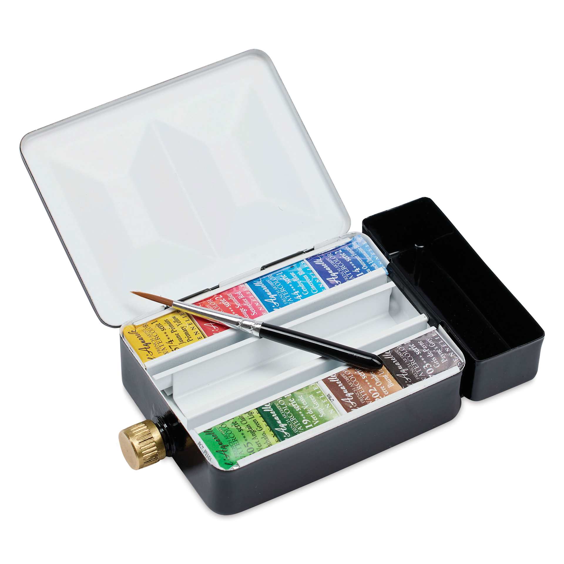 Sennelier French Artists' Watercolor - Set of 8, Black Case, Assorted Colors, Half Pans