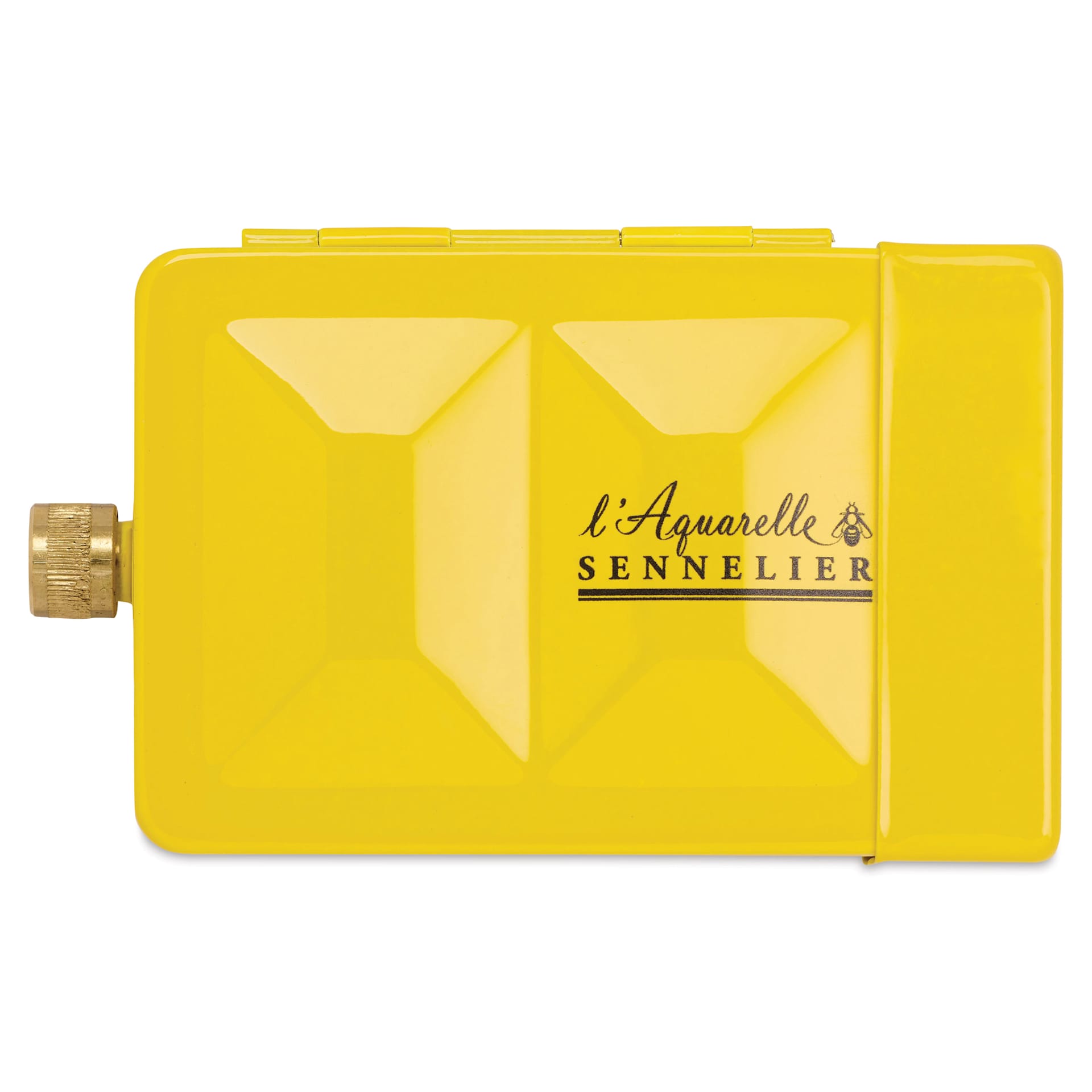 Sennelier French Artists' Watercolor - Set of 8, Yellow Case, Assorted Colors, Half Pans closed front of case