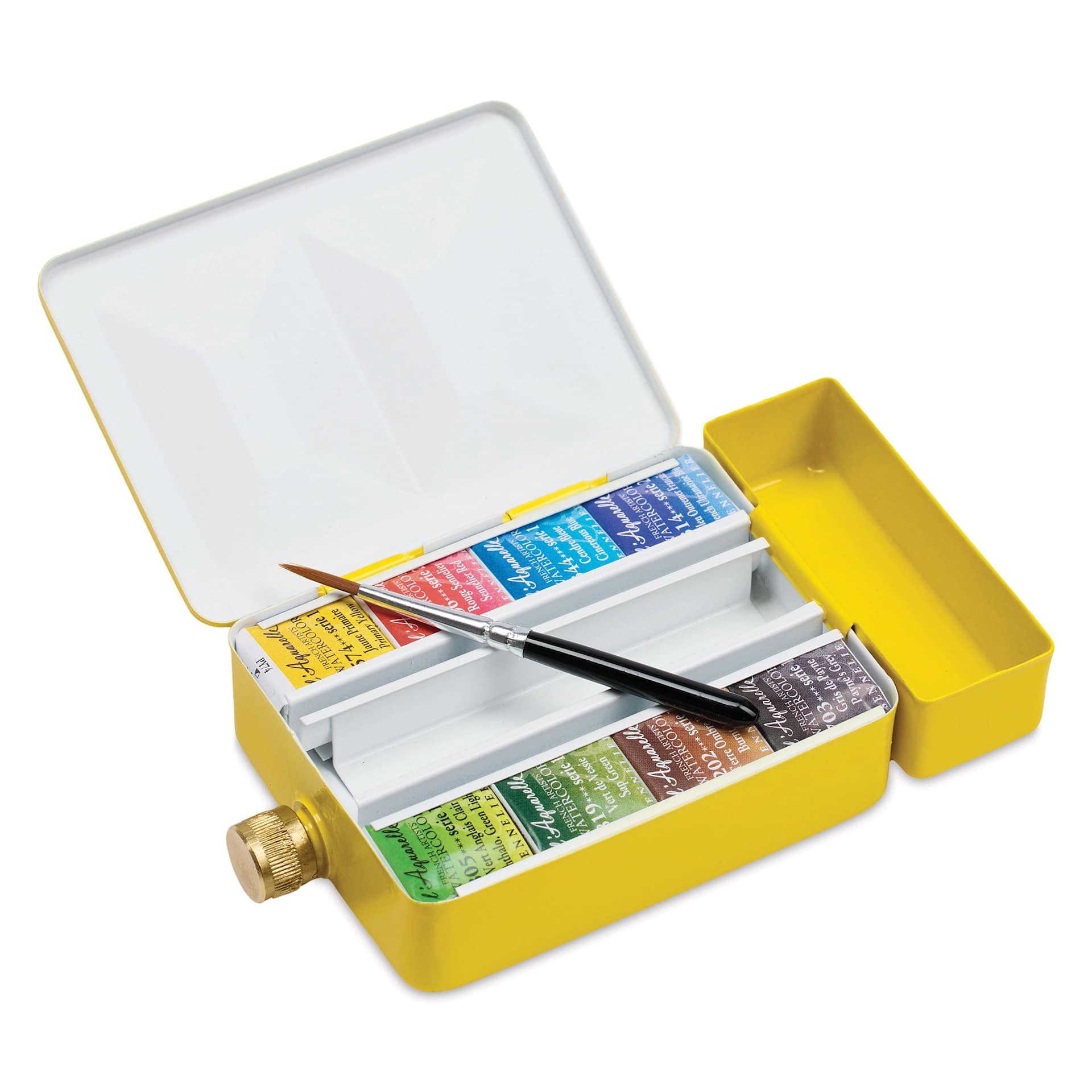 Sennelier French Artists' Watercolor - Set of 8, Yellow Case, Assorted Colors, Half Pans
