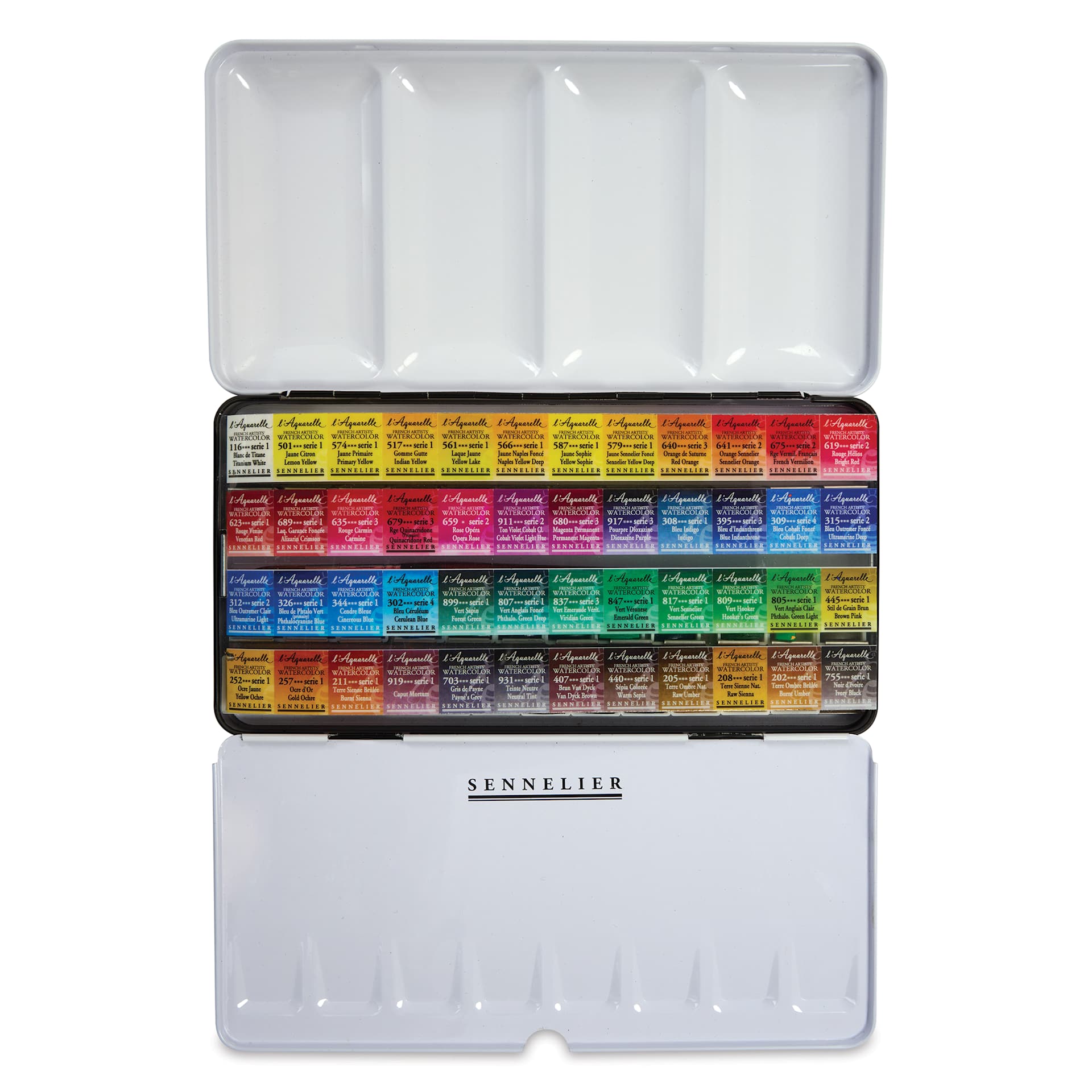 Sennelier French Artists' Watercolors - Set of 48, Metal Case with Brush