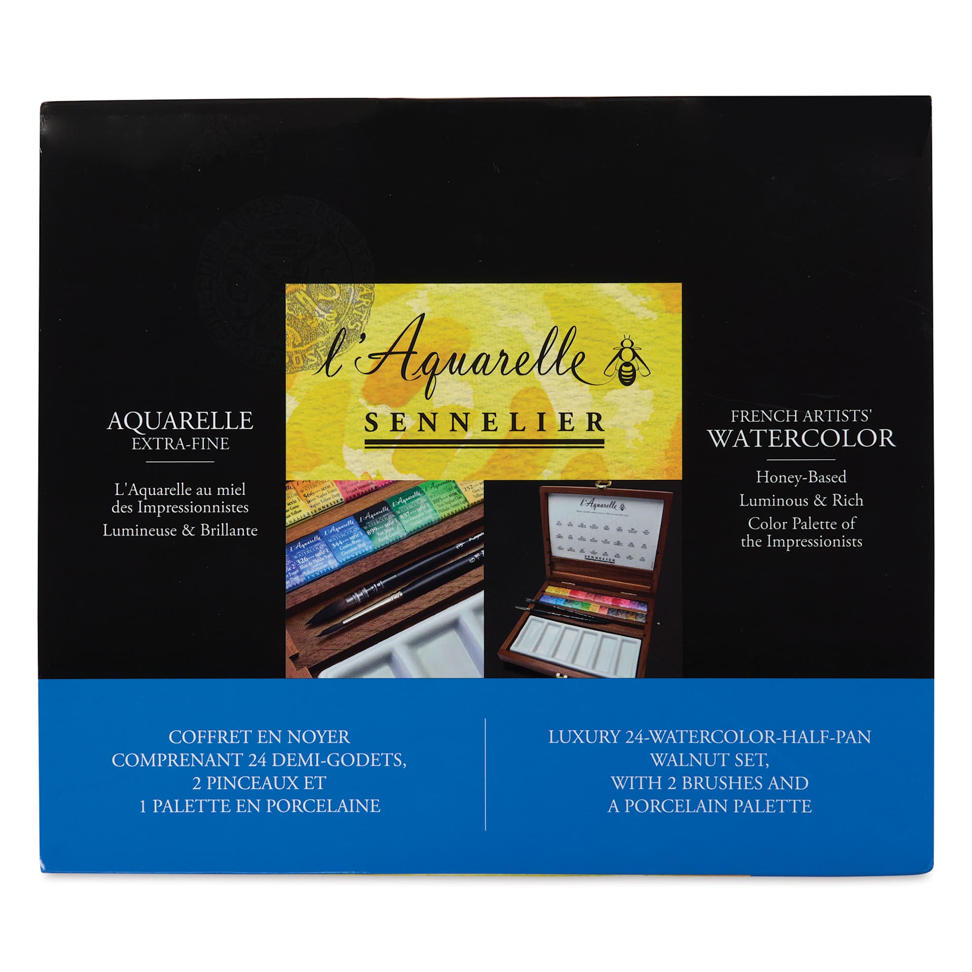 Sennelier French Artists' Watercolors - Set of 24, Wood Case front of package