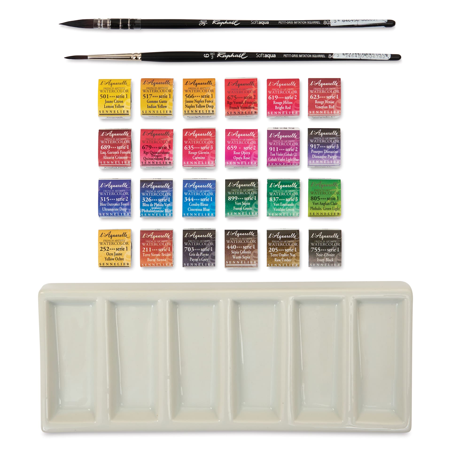 Sennelier French Artists' Watercolors - Set of 24, Wood Case set contents