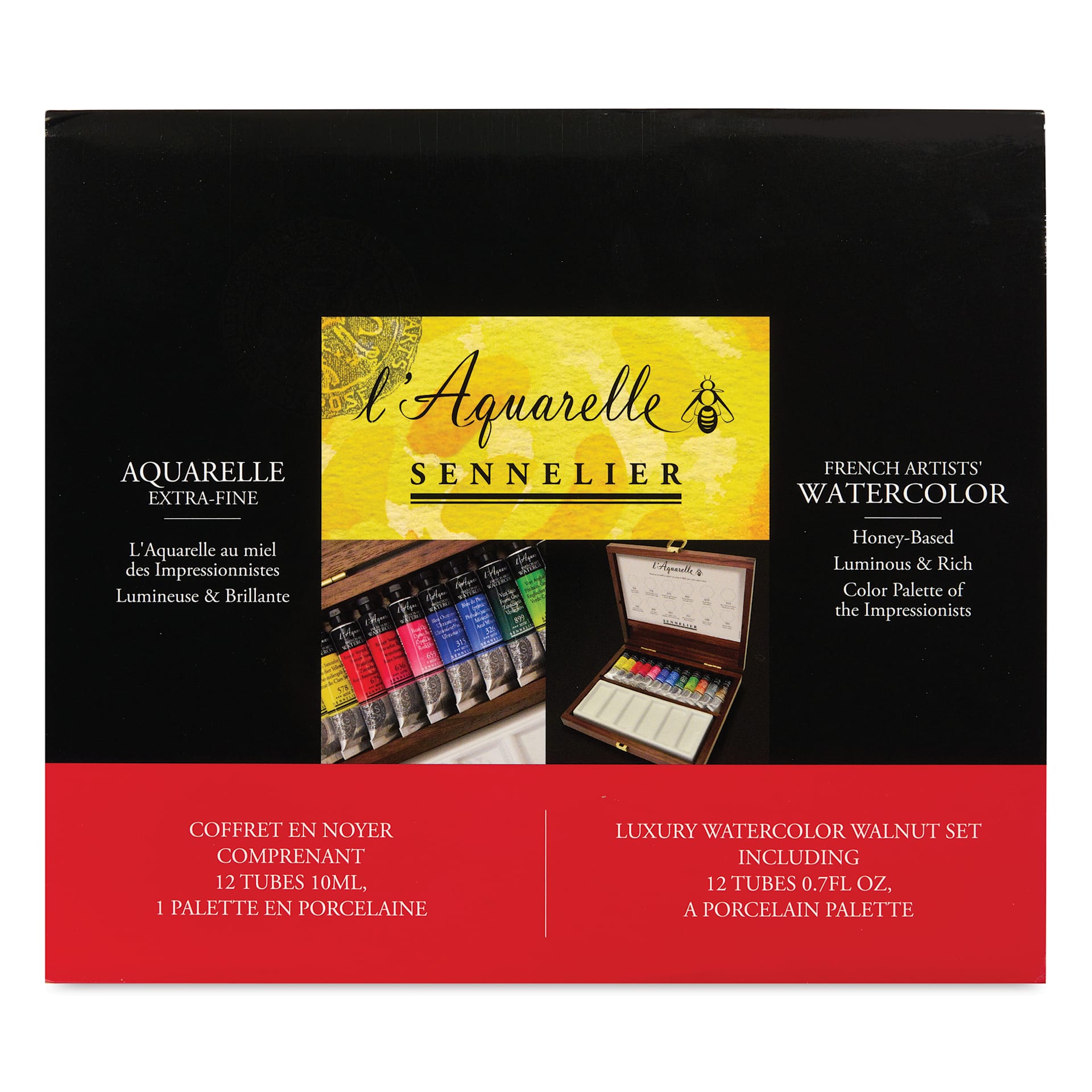 Sennelier French Artists' Watercolor Set - Wood Case, Set of 12, 10 ml tubes front of package