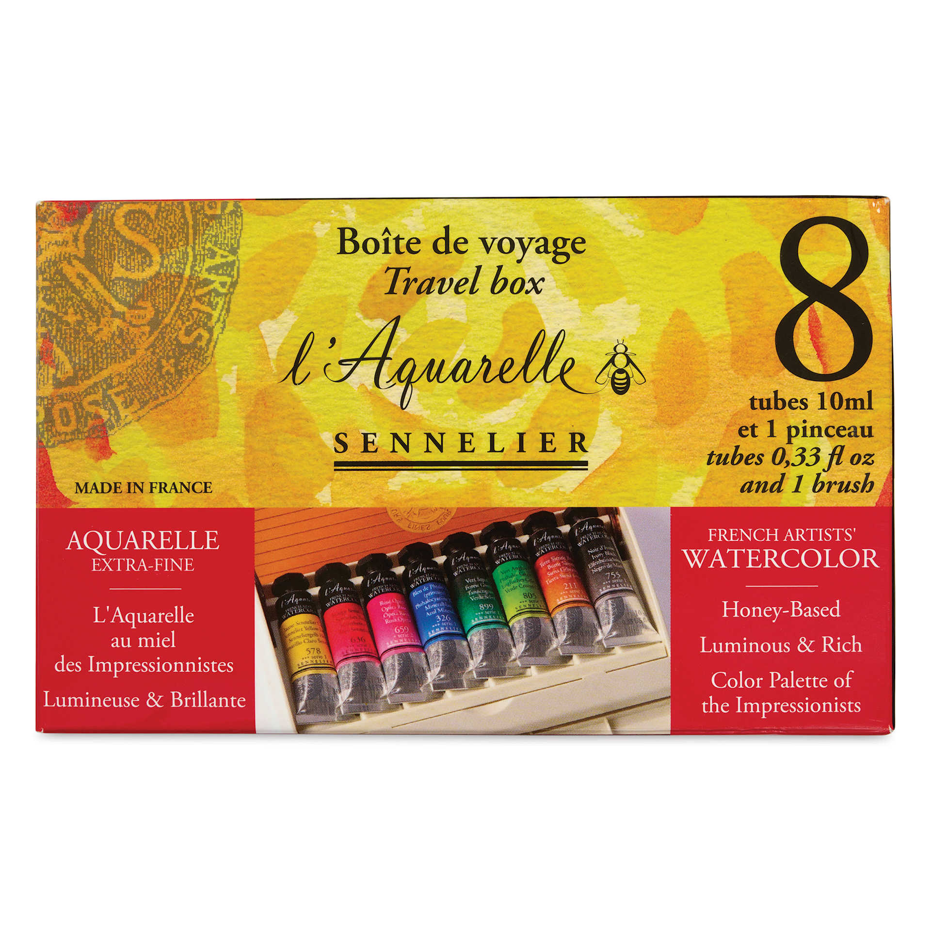 Sennelier French Artists' Watercolor Set - Travel Case, Set of 8, 10 ml tubes front of package