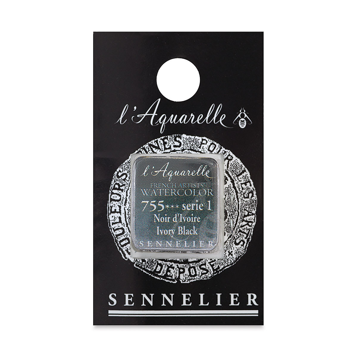Sennelier French Artists' Watercolor - Ivory Black, Half Pan