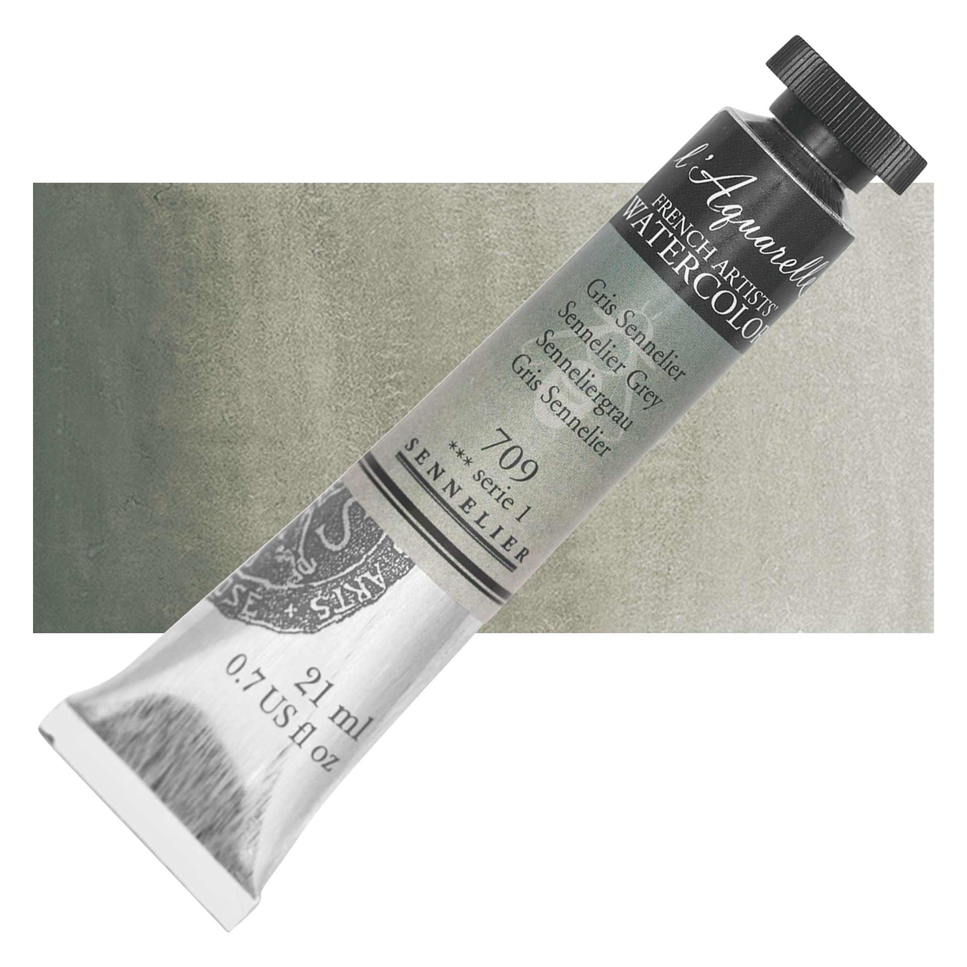 Sennelier French Artists' Watercolor - Sennelier Grey, 21 ml, Tube and swatch