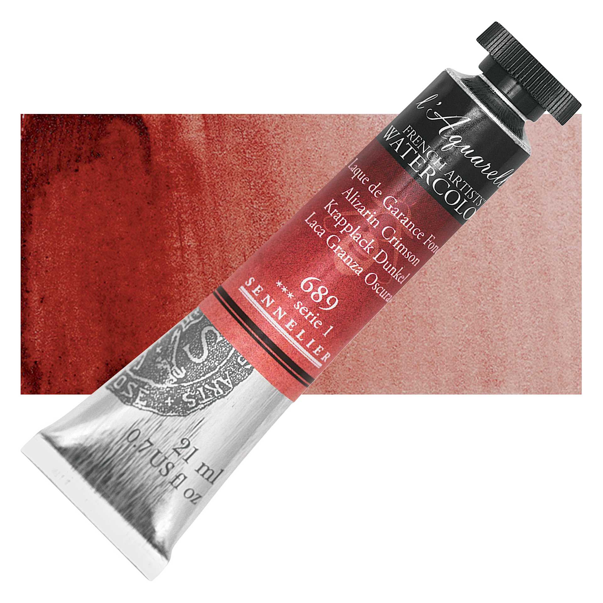 Sennelier French Artists' Watercolor - Alizarin Crimson, 21 ml, Tube and swatch