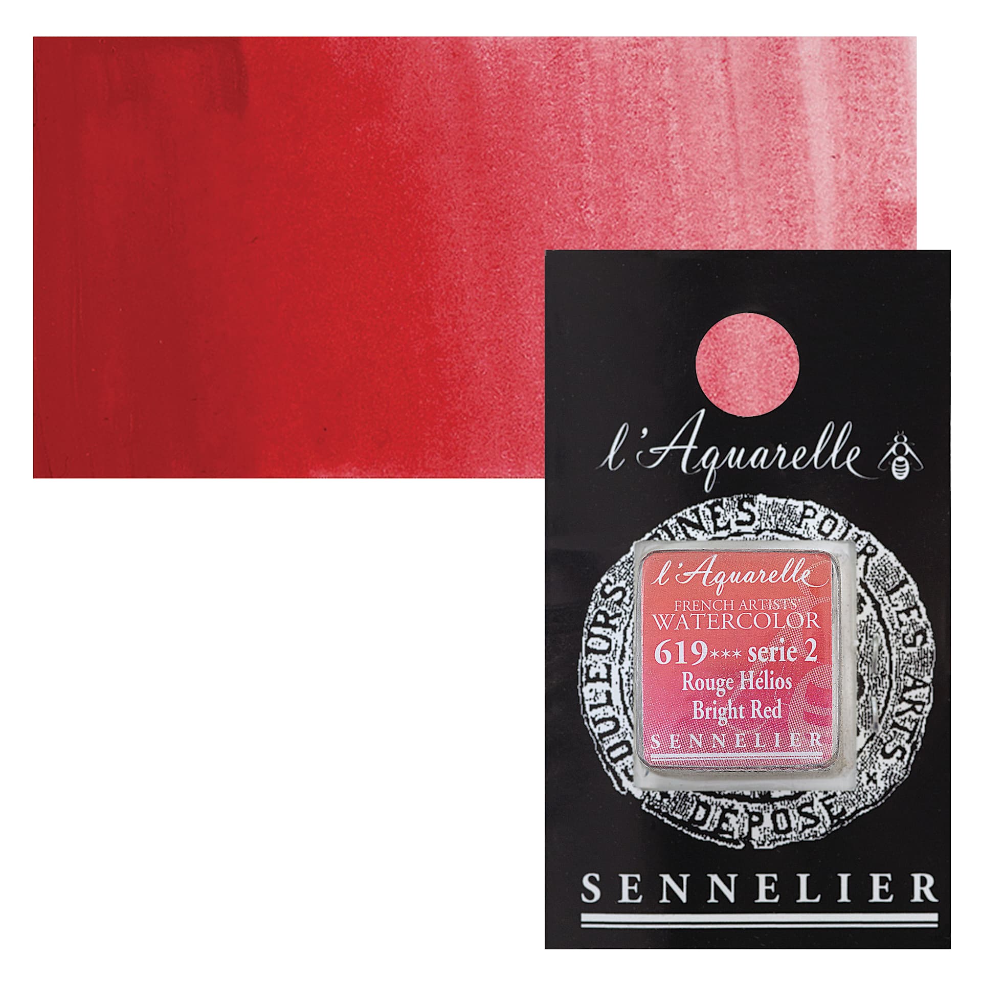 Sennelier French Artists' Watercolor - Bright Red, Half Pan and swatch