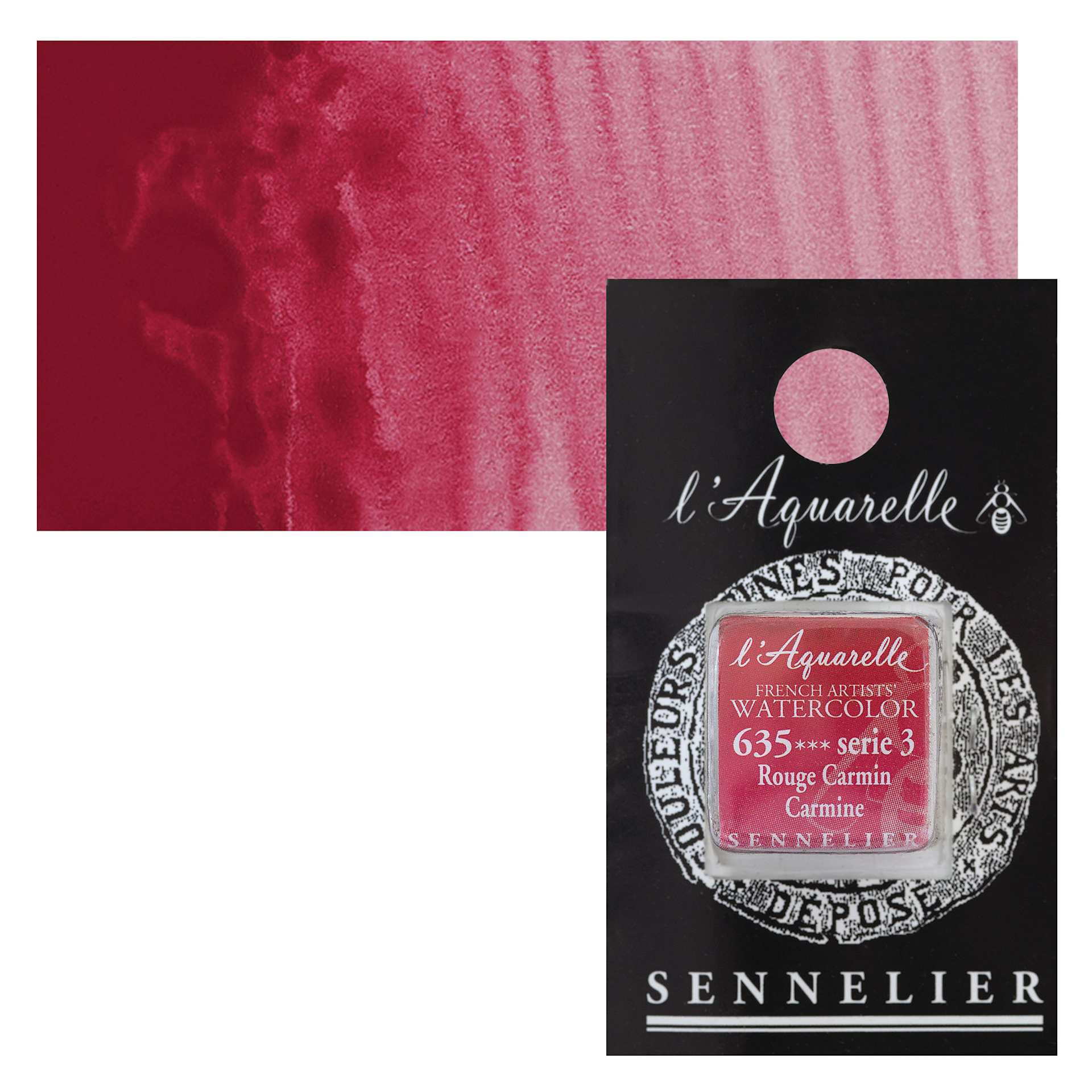 Sennelier French Artists' Watercolor - Carmine, Half Pan and swatch