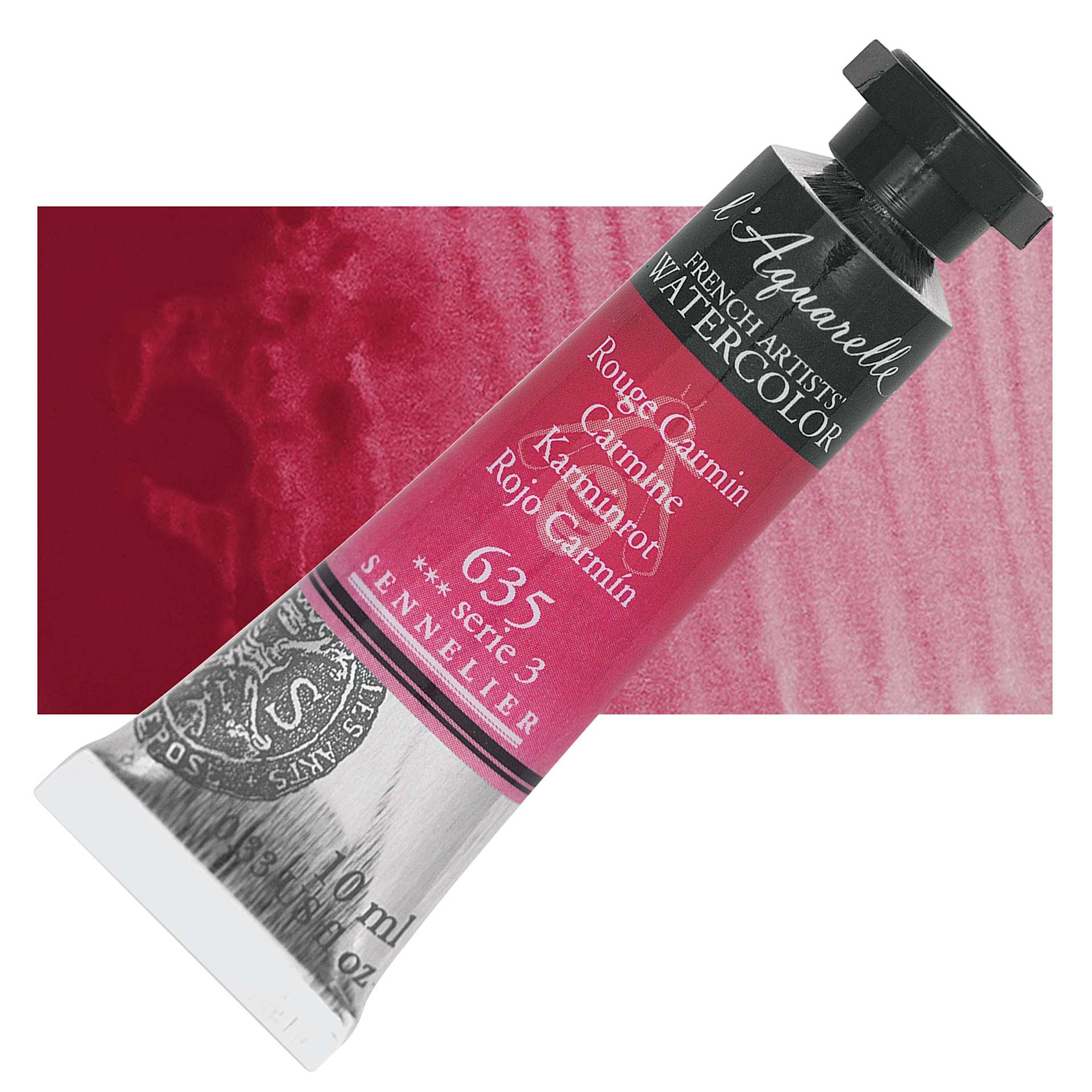 Sennelier French Artists' Watercolor - Carmine, 10 ml, Tube and swatch