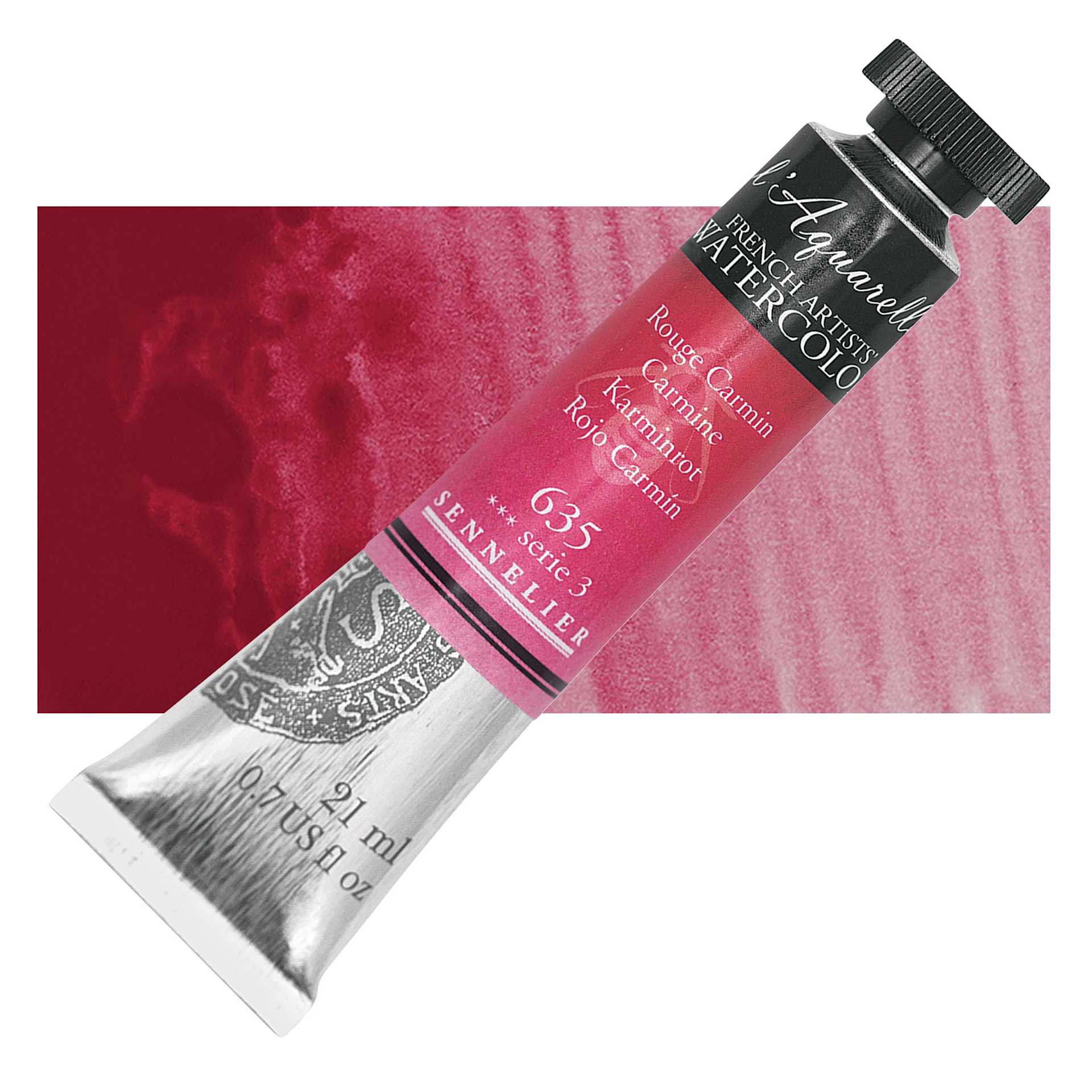 Sennelier French Artists' Watercolor - Carmine, 21 ml, Tube and swatch