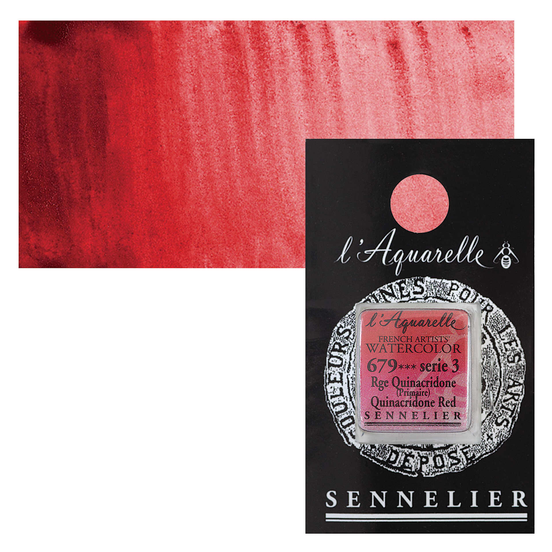 Sennelier French Artists' Watercolor - Quinacridone Red, Half Pan and swatch