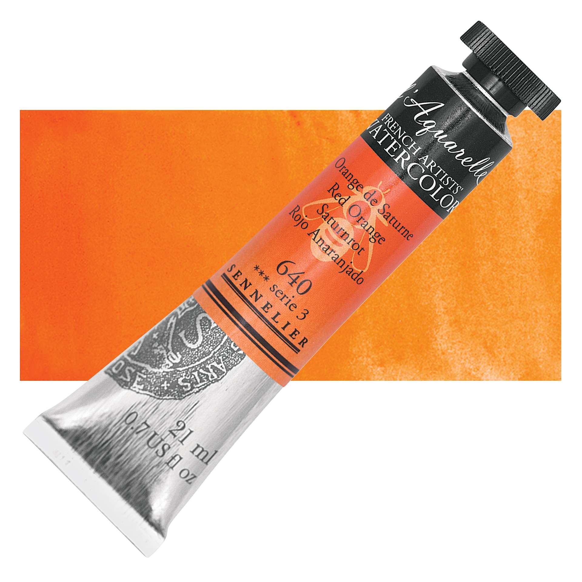 Sennelier French Artists' Watercolor - Red Orange, 21 ml Tube and swatch