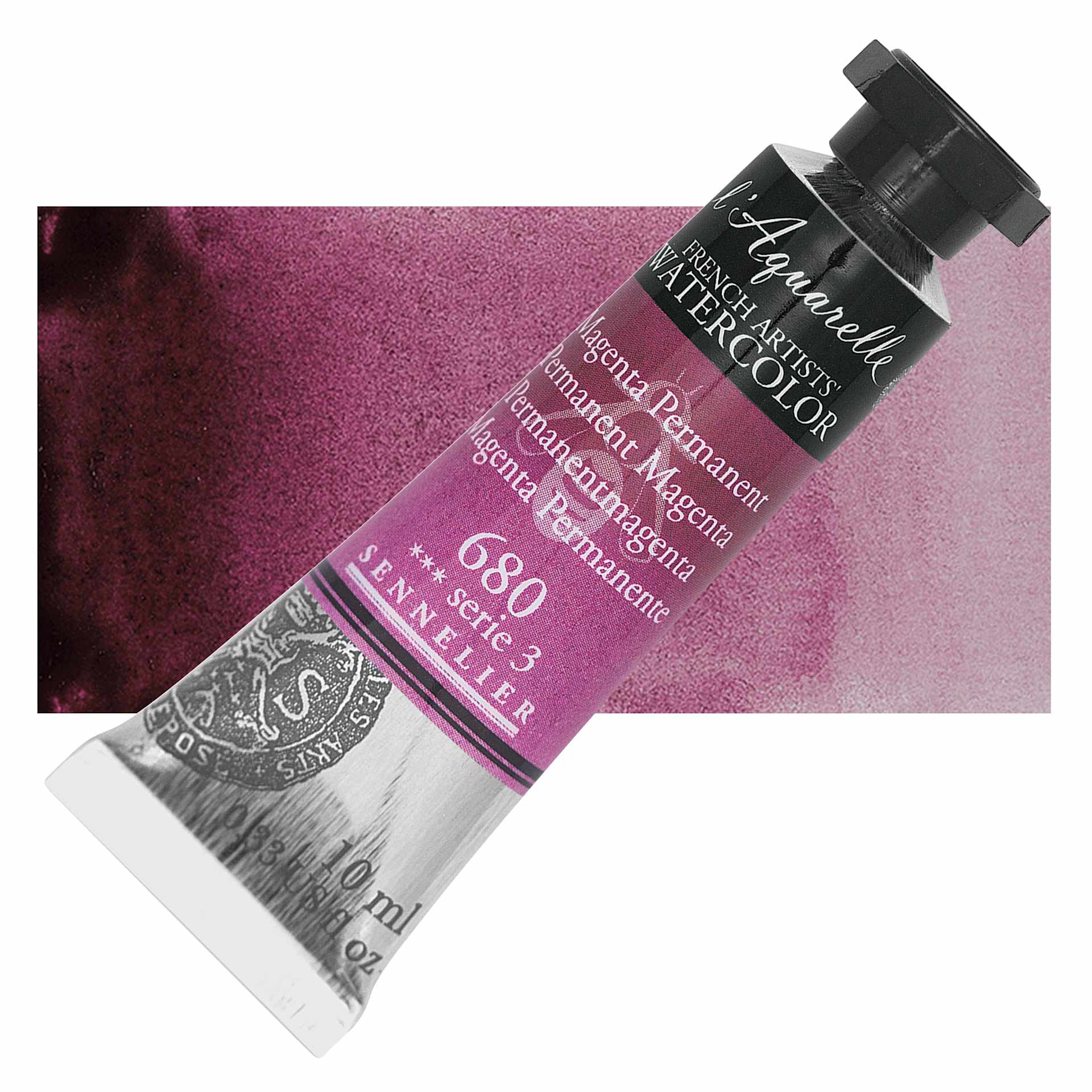 Sennelier French Artists' Watercolor - Permanent Magenta, 10 ml, Tube and swatch