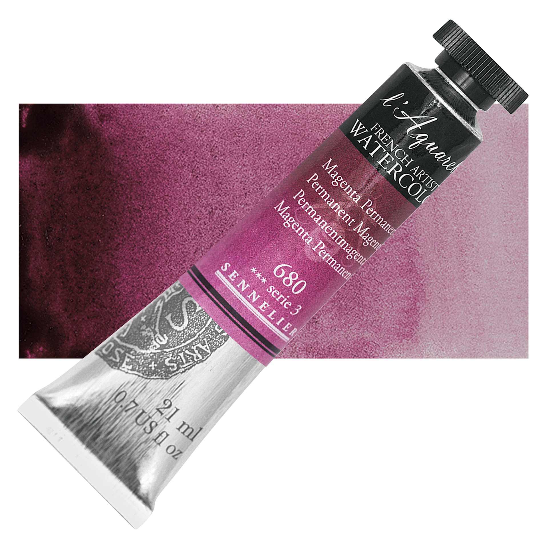 Sennelier French Artists' Watercolor - Permanent Magenta, 21 m, Tube and swatch