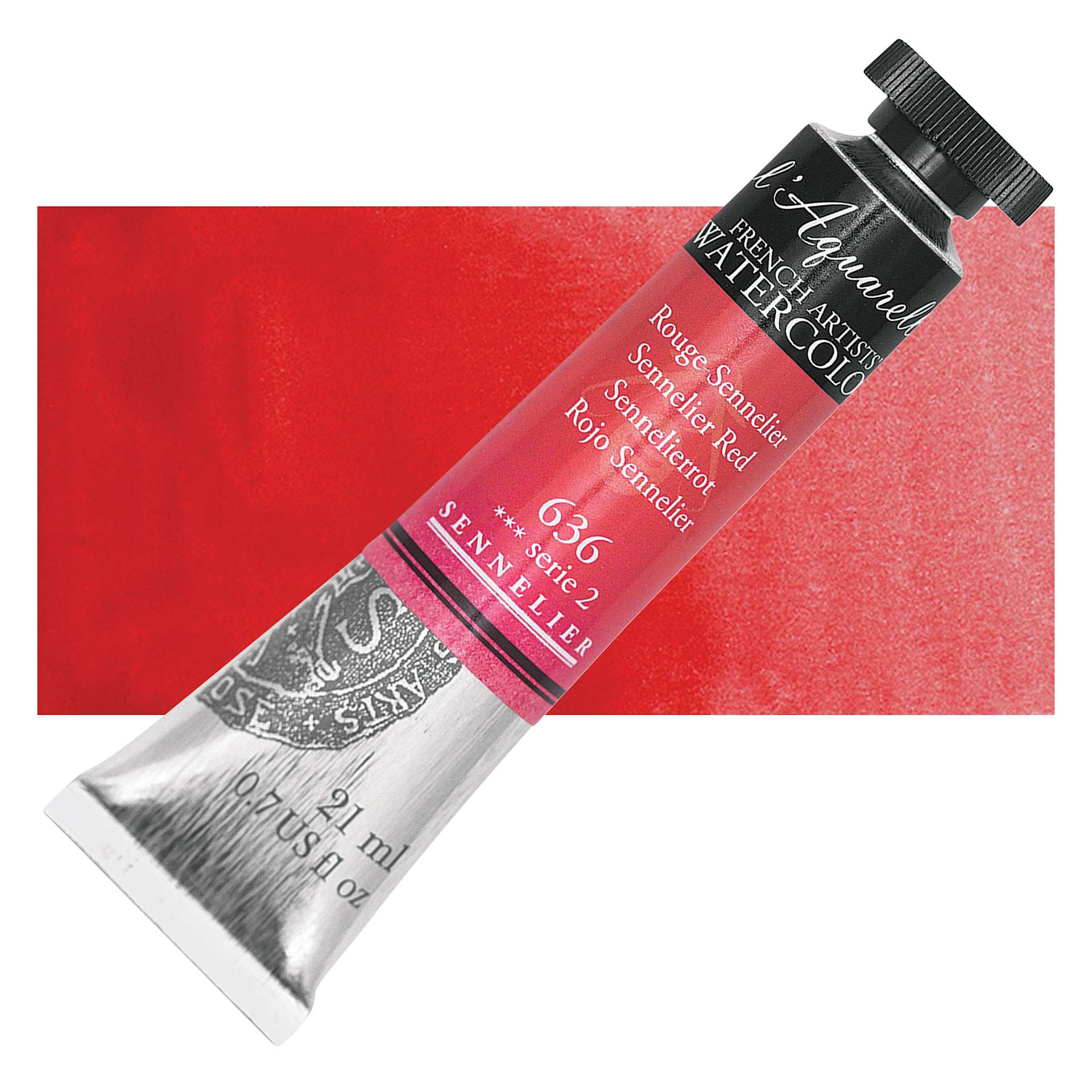 Sennelier French Artists' Watercolor - Sennelier Red, 21 ml Tube and swatch