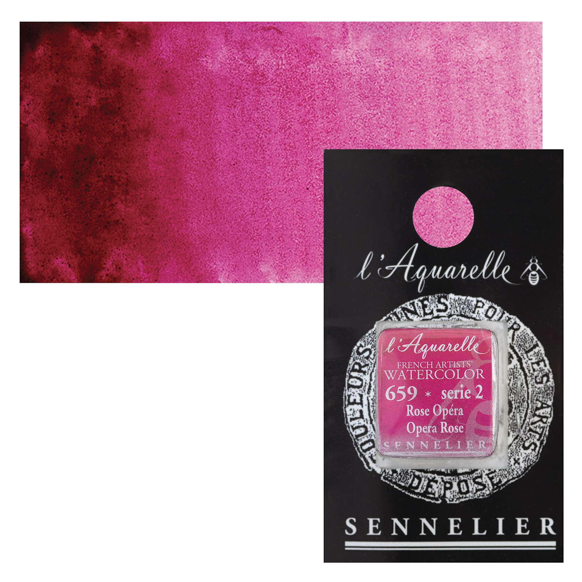 Sennelier French Artists' Watercolor - Opera Rose, Half Pan and swatch