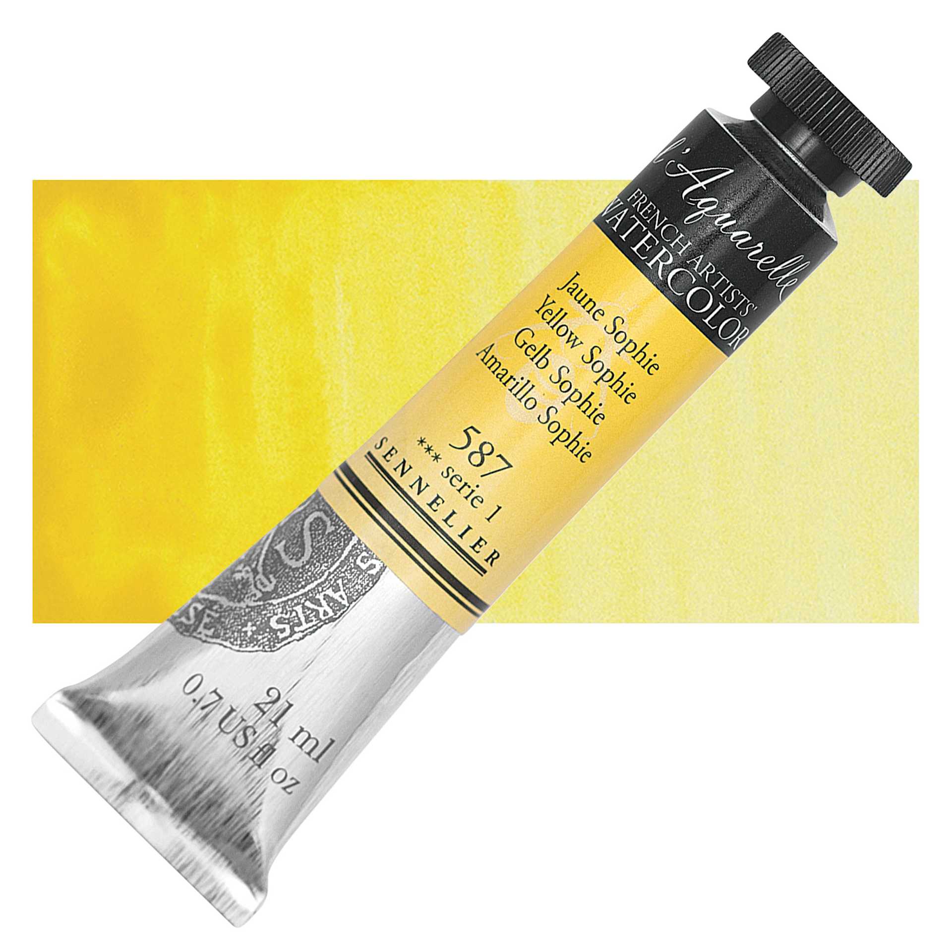 Sennelier French Artists' Watercolor - Yellow Sophie, 21 ml Tube and swatch