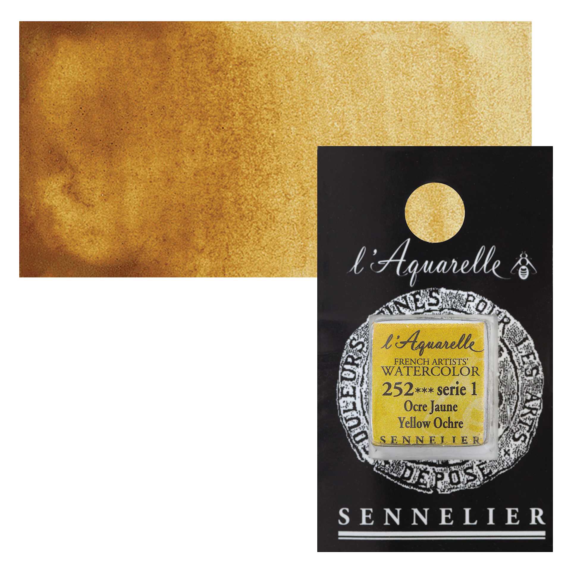 Sennelier French Artists' Watercolor - Yellow Ochre, Half Pan and swatch