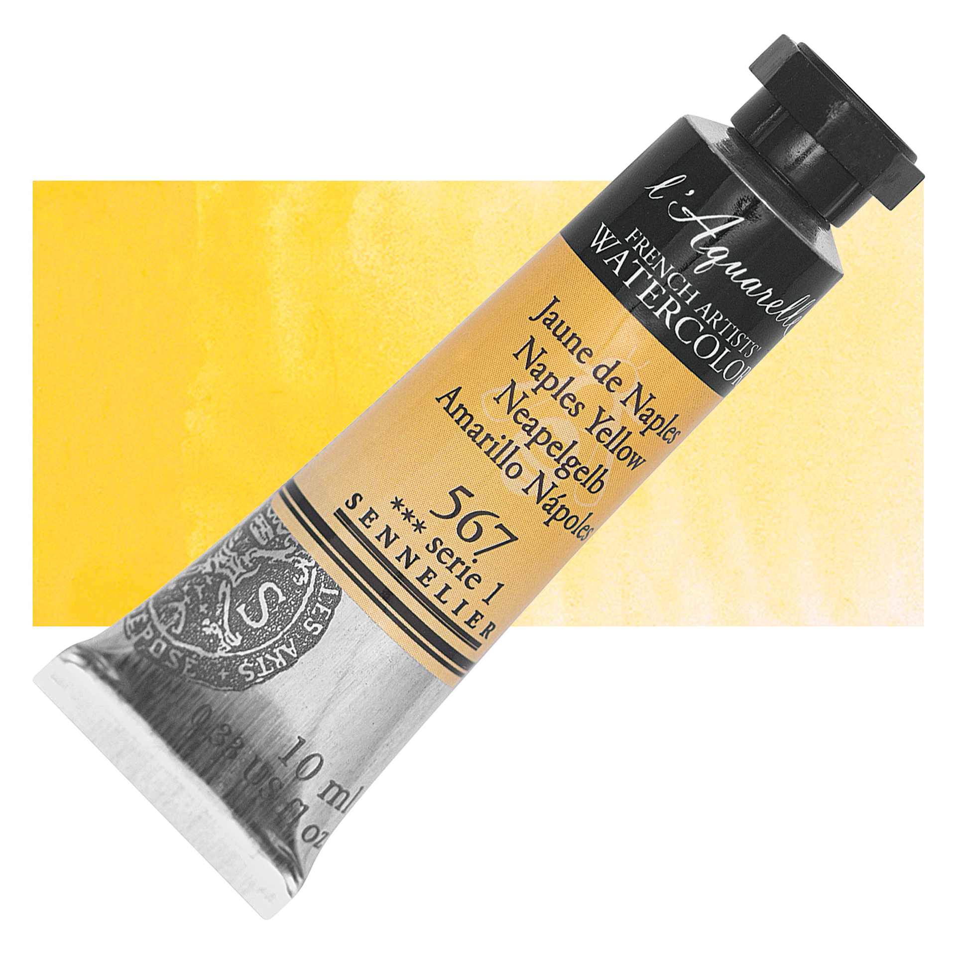 Sennelier French Artists' Watercolor - Naples Yellow, 10 ml, Tube and swatch