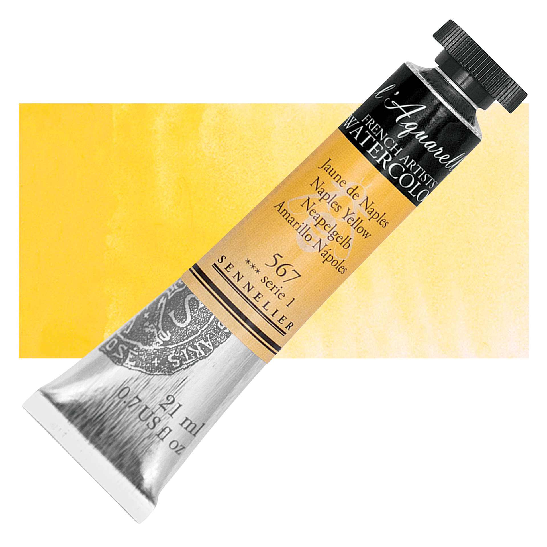 Sennelier French Artists' Watercolor - Naples Yellow, 21 ml, Tube and swatch