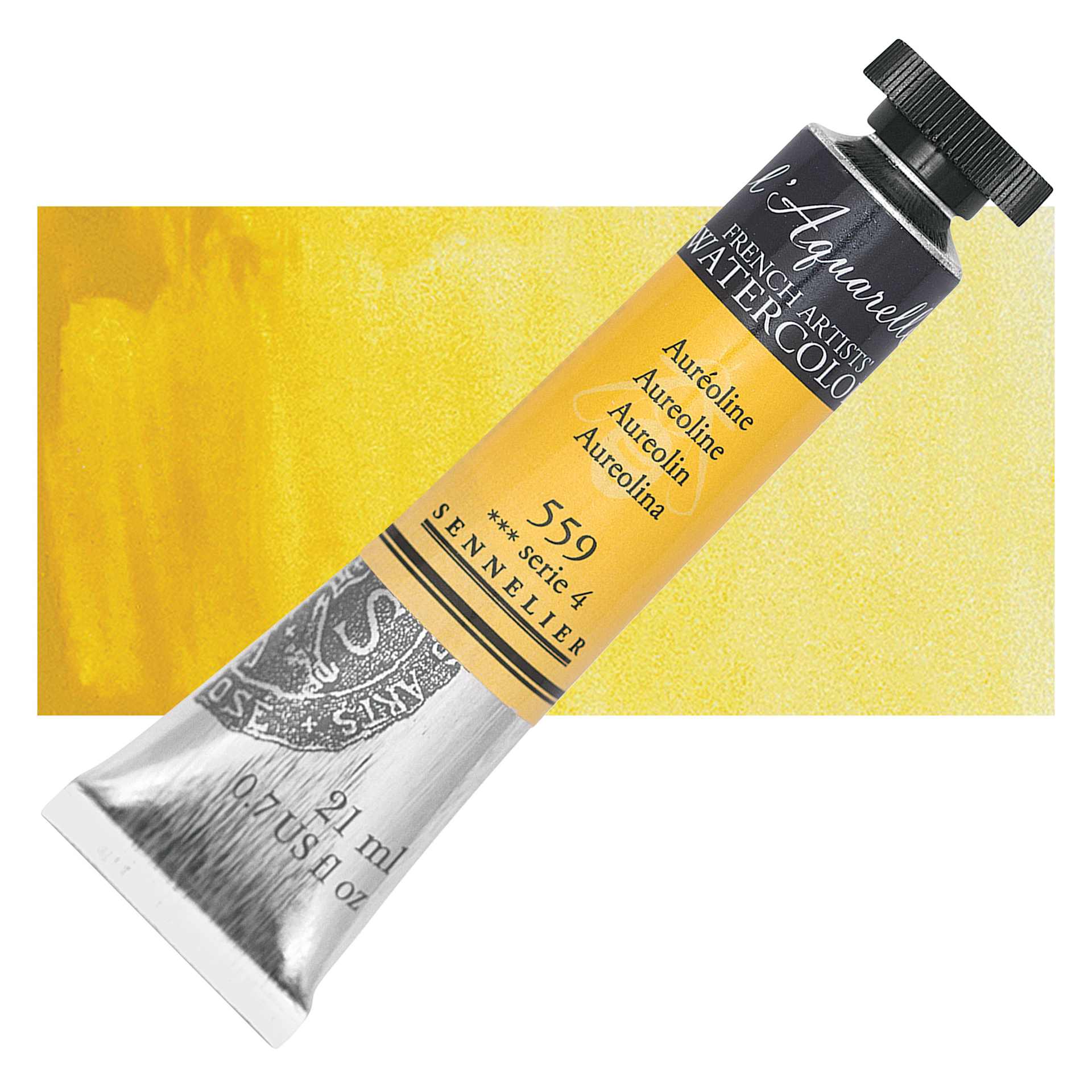Sennelier French Artists' Watercolor - Aureoline, 21 ml, Tube and swatch