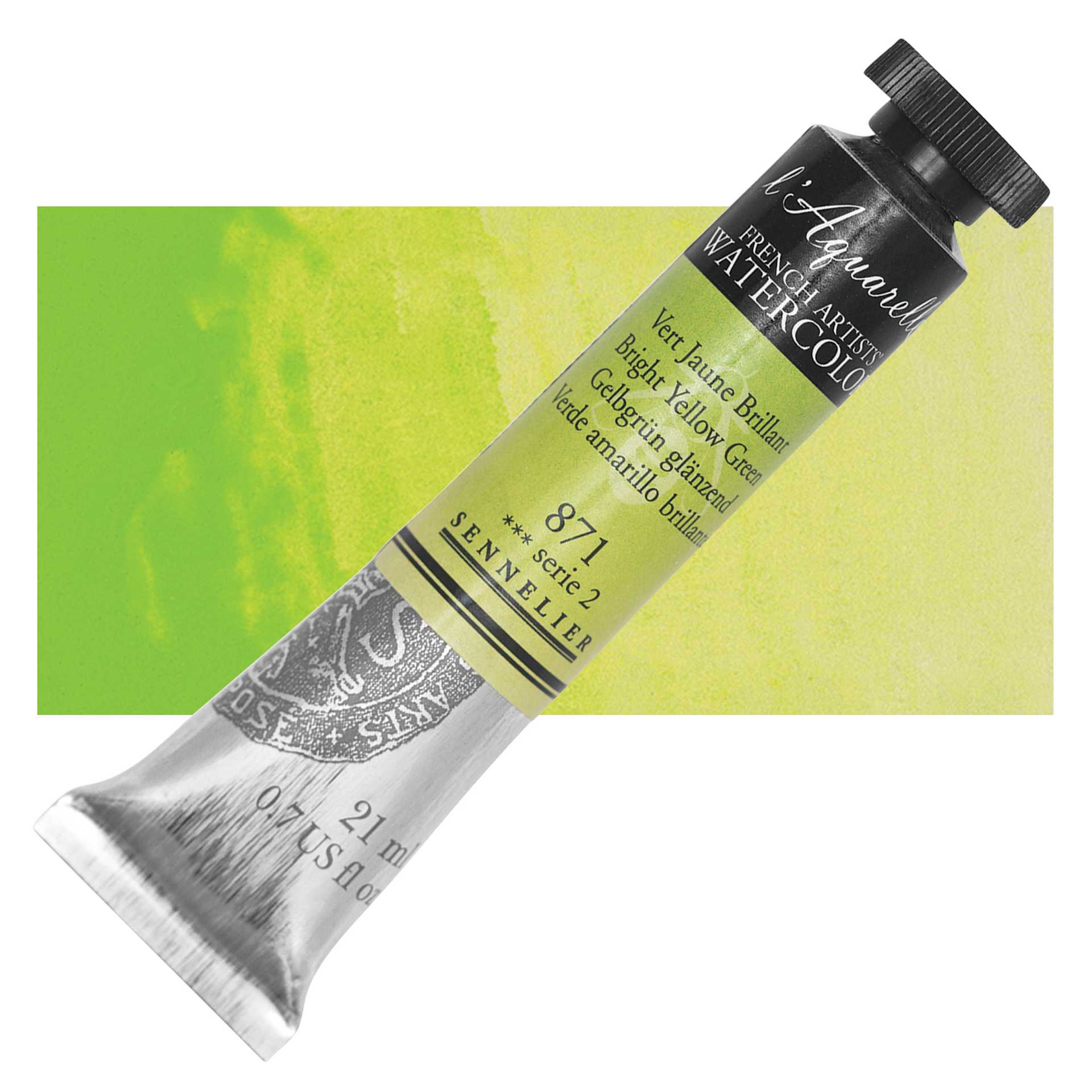 Sennelier French Artists' Watercolor - Bright Yellow Green, 21 ml, Tube and swatch