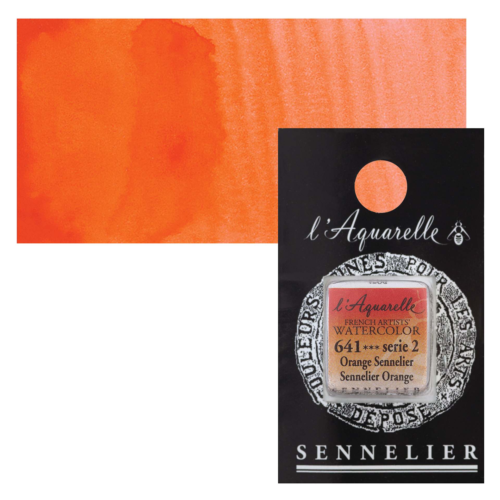 Sennelier French Artists' Watercolor - Sennelier Orange, Half Pan and swatch