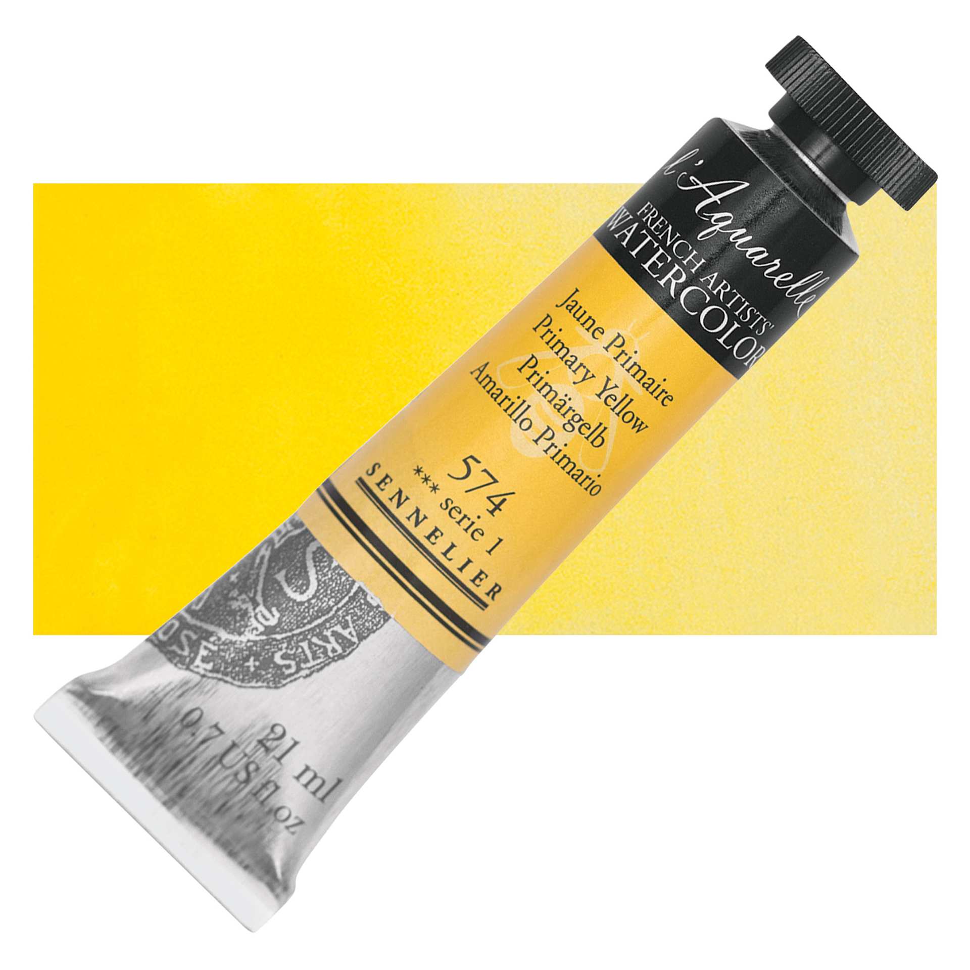 Sennelier French Artists' Watercolor - Primary Yellow, 21 ml, Tube and swatch