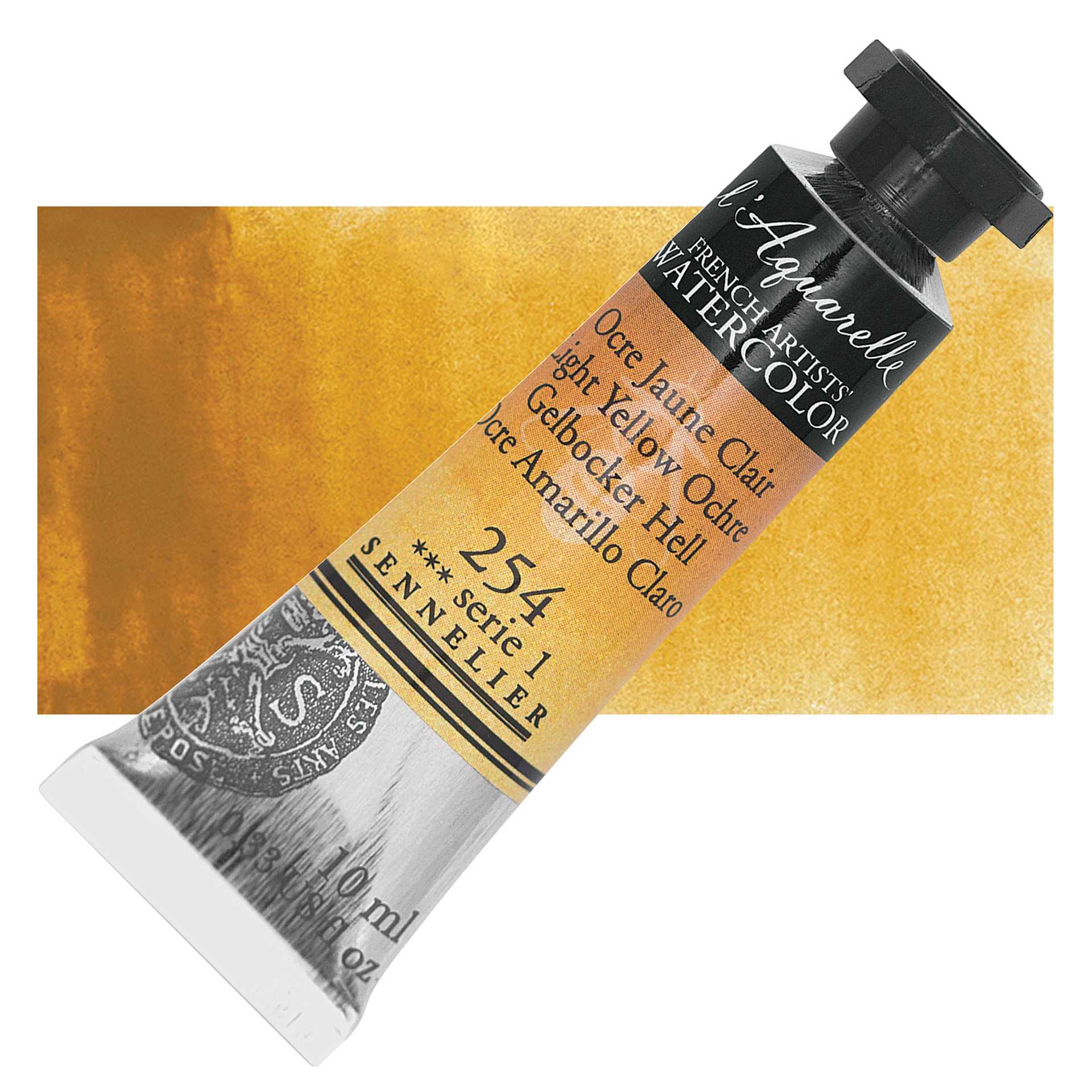 Sennelier French Artists' Watercolor - Light Yellow Ochre, 10 ml, Tube and swatch