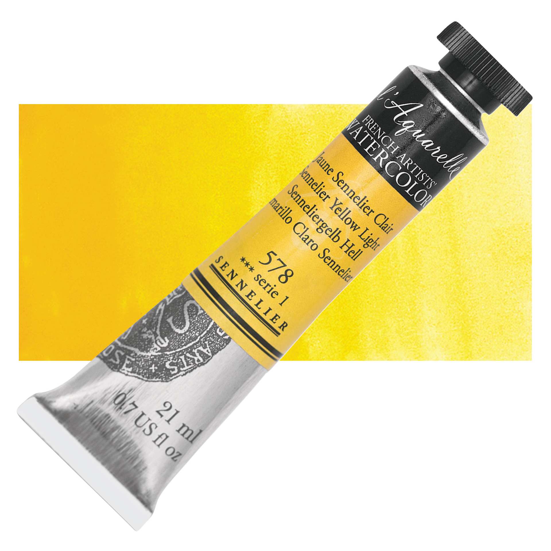 Sennelier French Artists' Watercolor - Sennelier Yellow Light, 21 ml, Tube and swatch