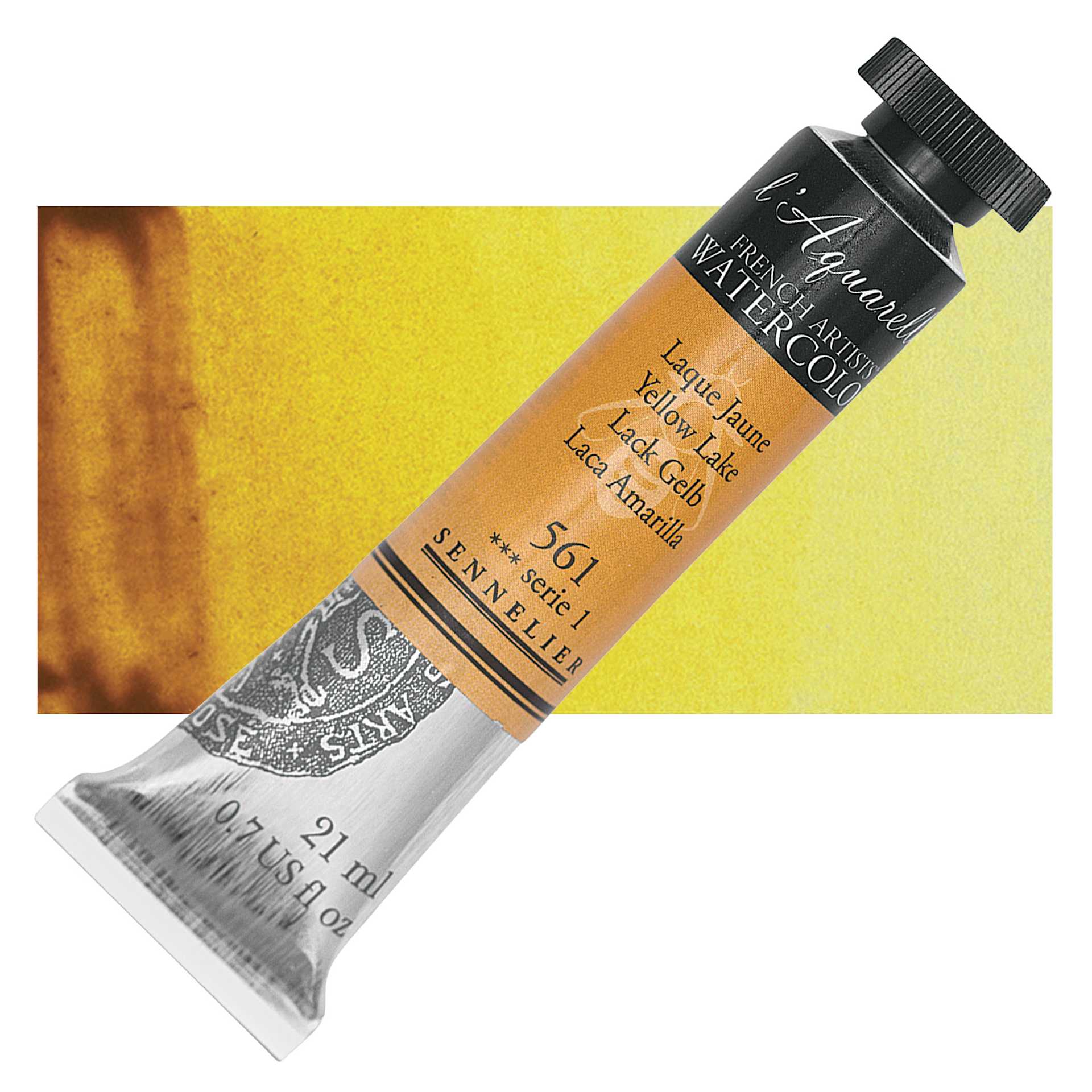 Sennelier French Artists' Watercolor - Yellow Lake, 21 ml Tube and swatch