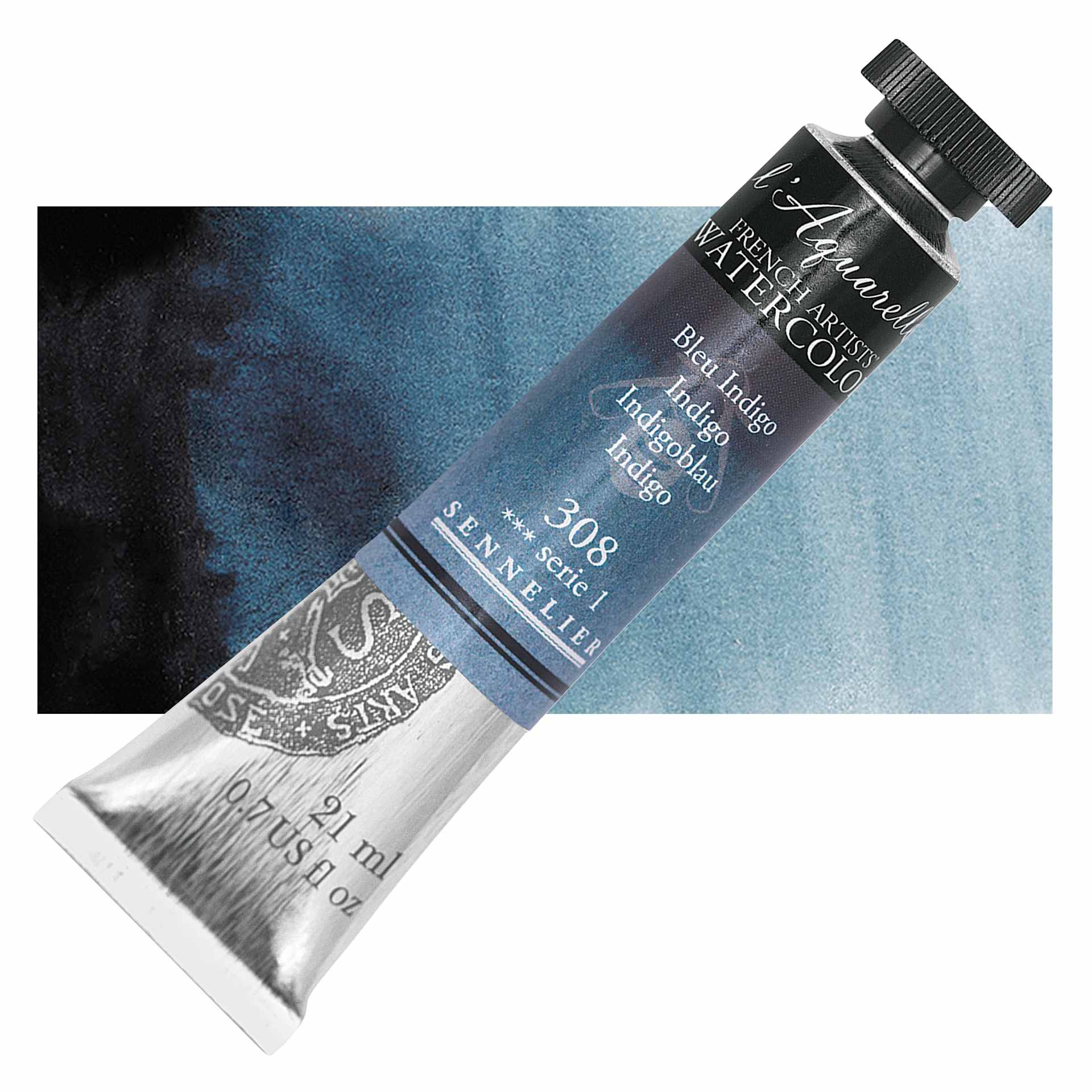 Sennelier French Artists' Watercolor - Indigo, 21 ml, Tube and swatch