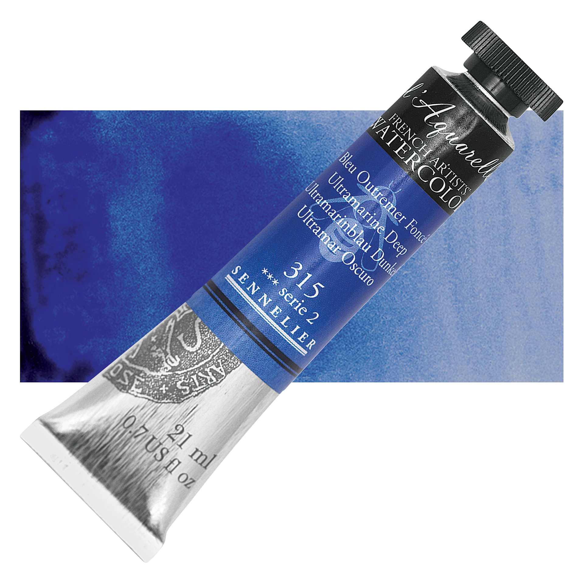 Sennelier French Artists' Watercolor - Ultramarine Deep, 21 ml Tube and swatch