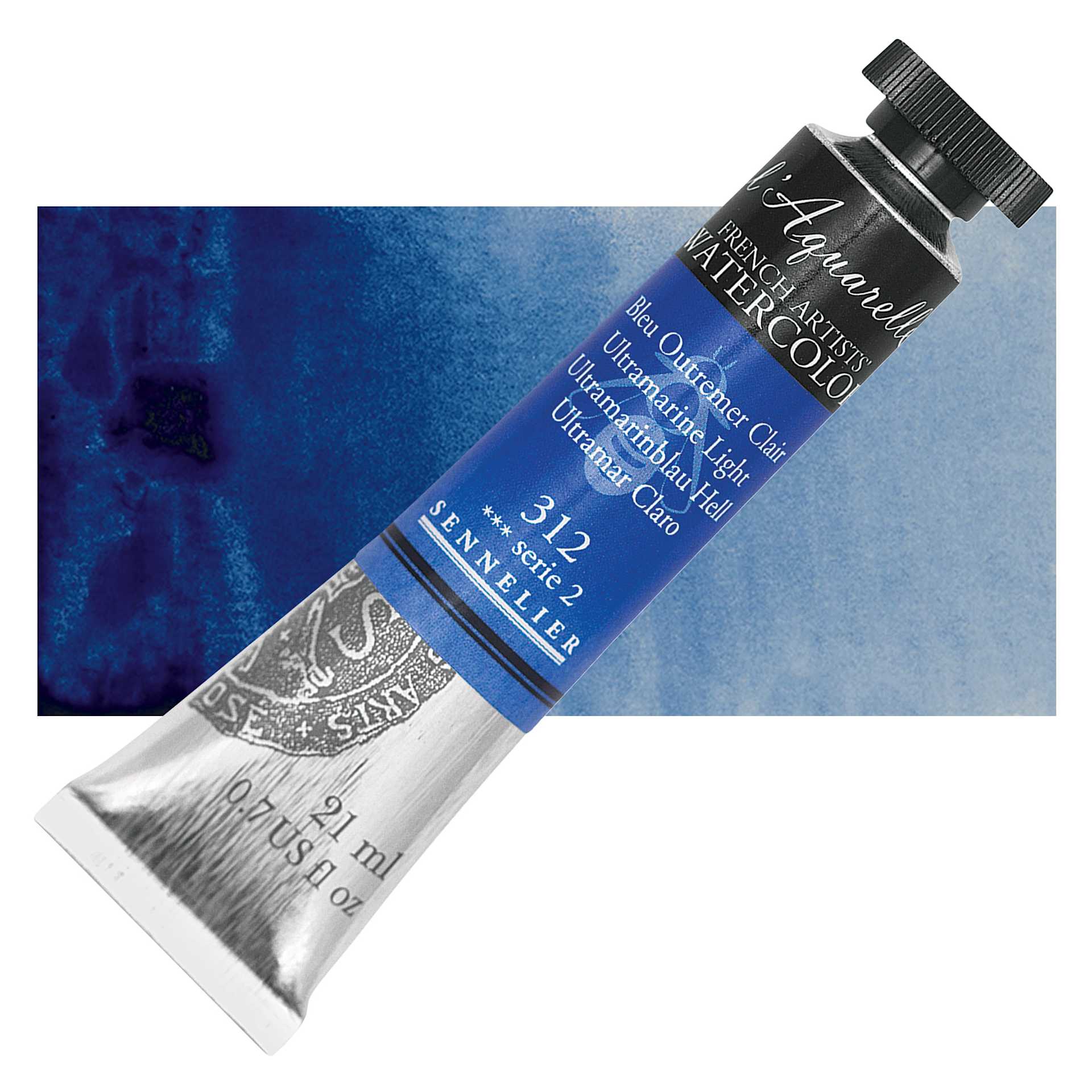 Sennelier French Artists' Watercolor - Ultramarine Light, 21 ml Tube and swatch