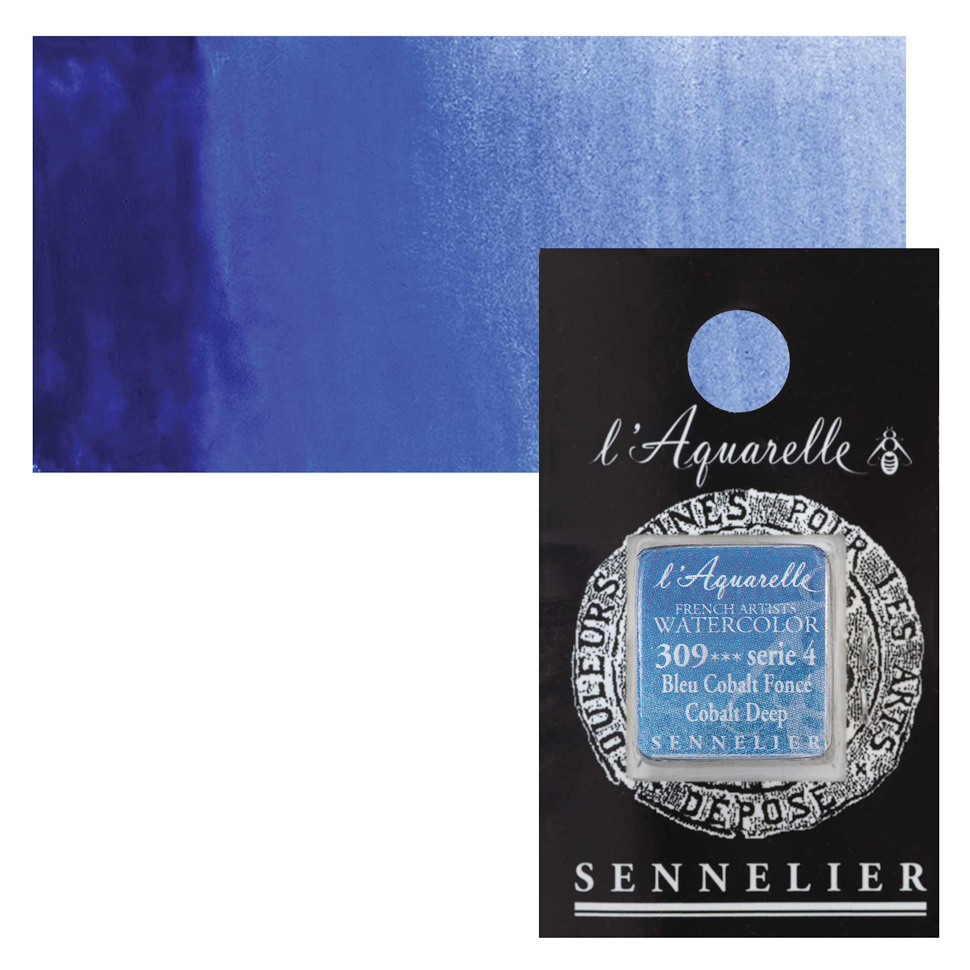 Sennelier French Artists' Watercolor - Cobalt Deep, Half Pan and swatch