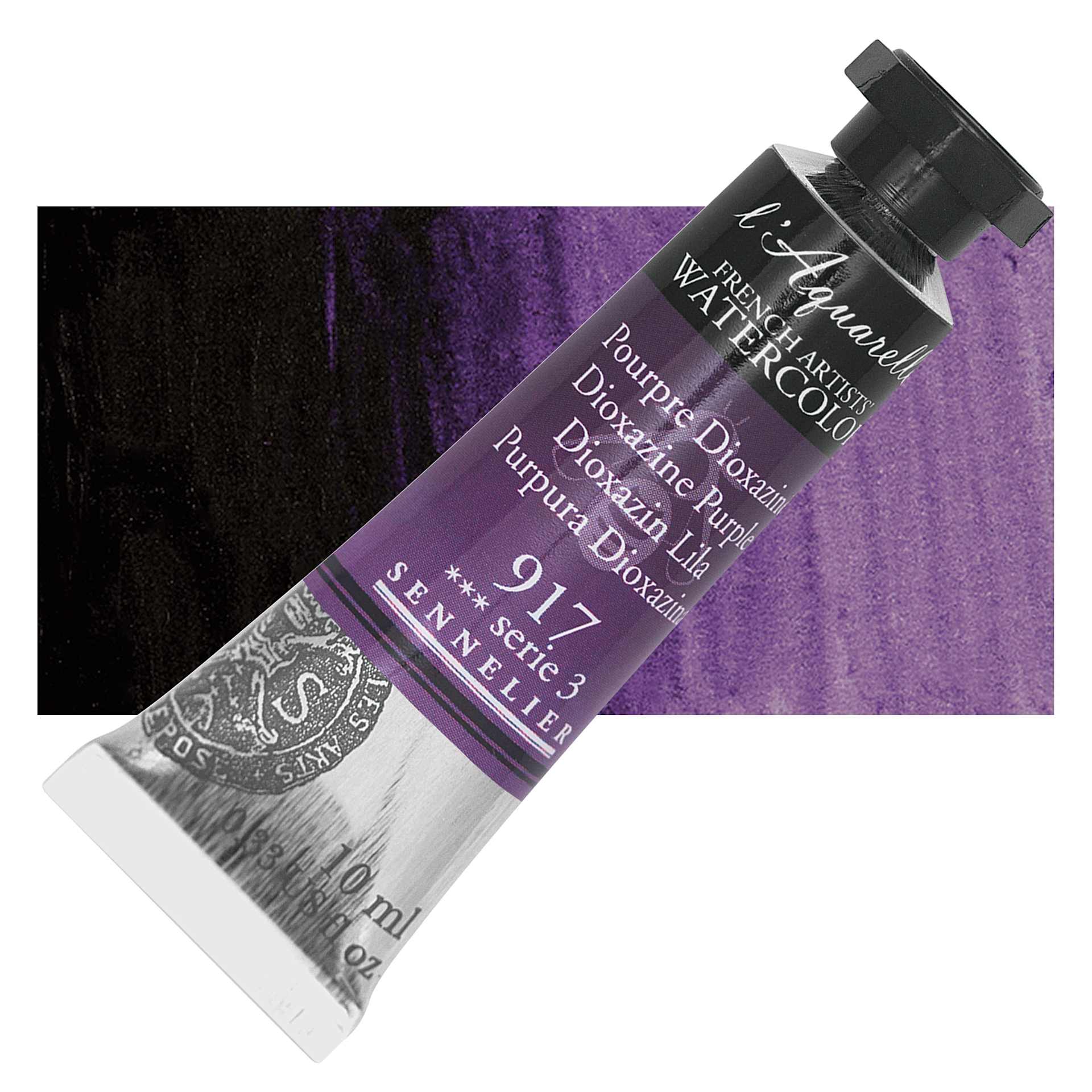 Sennelier French Artists' Watercolor - Dioxazine Purple, 10 ml, Tube and swatch