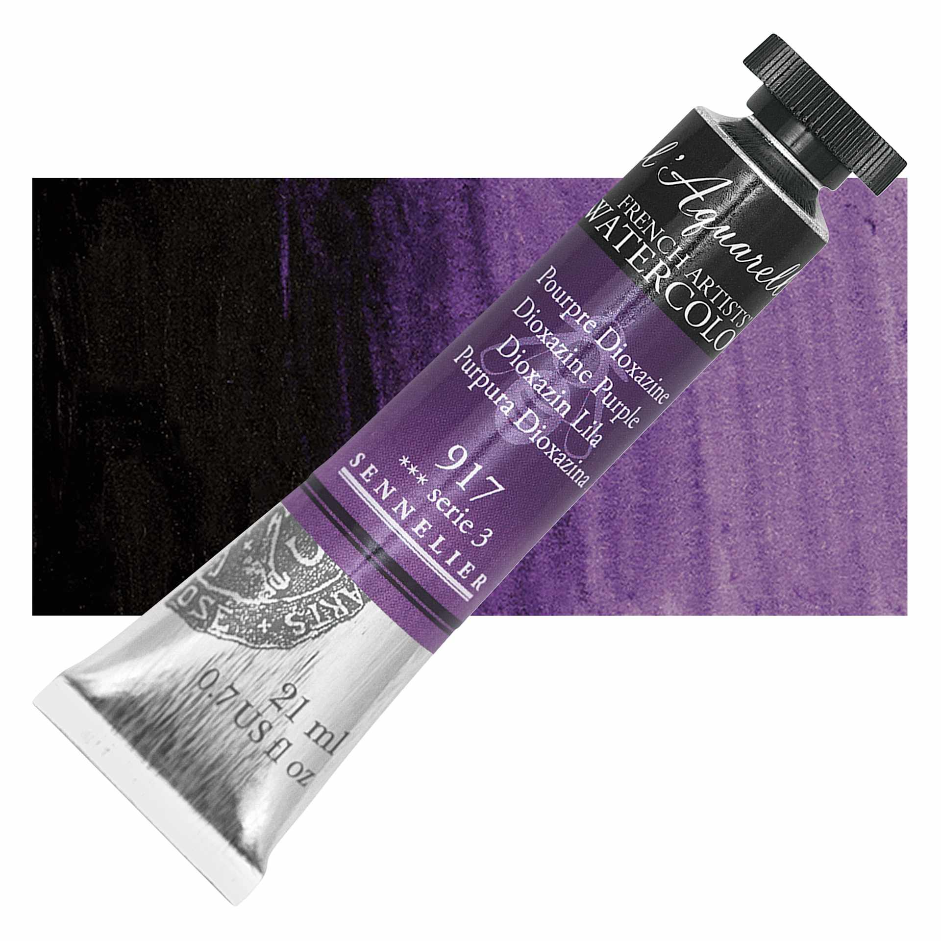 Sennelier French Artists' Watercolor - Dioxazine Purple, 21 ml, Tube and swatch