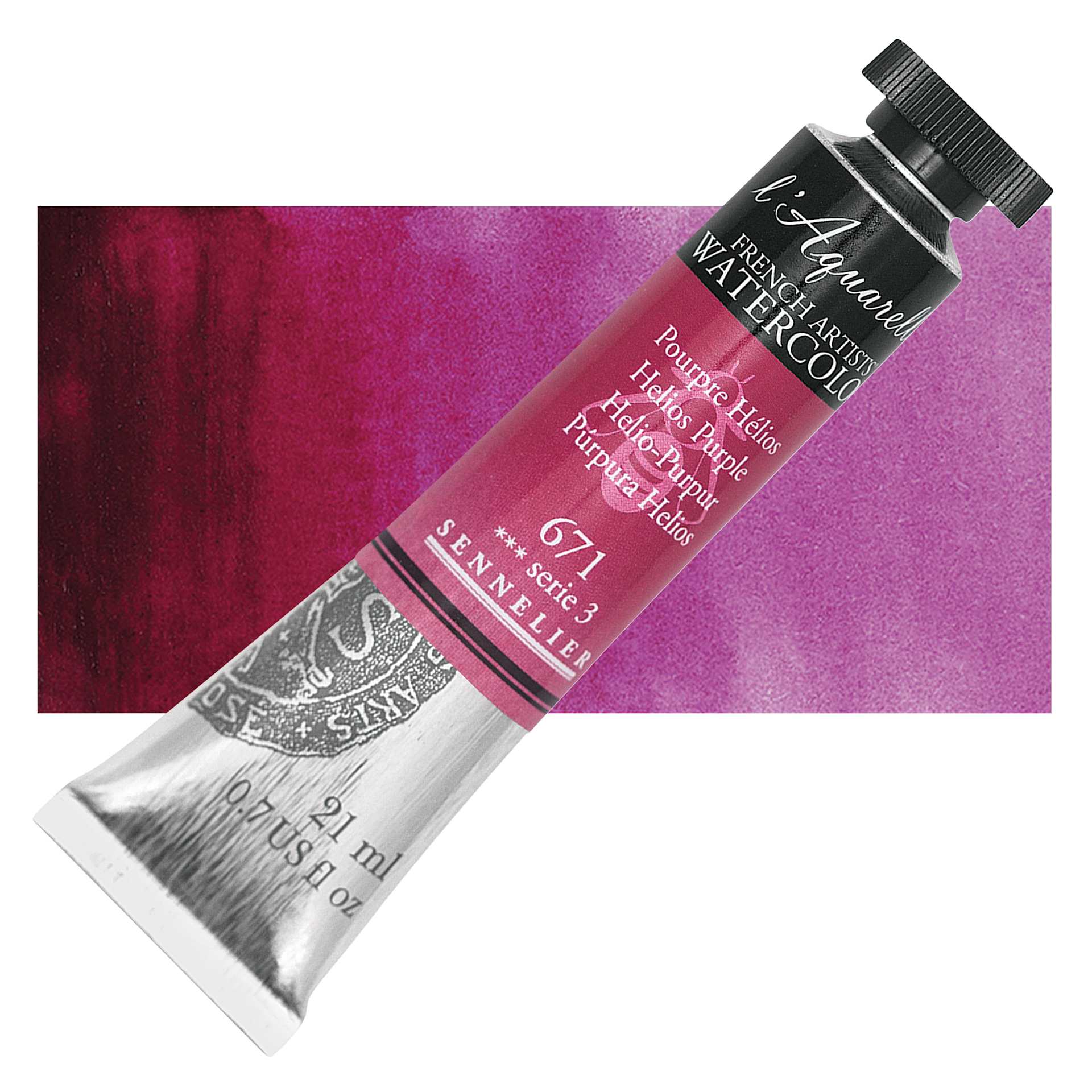 Sennelier French Artists' Watercolor - Helios Purple, 21 ml, Tube and swatch