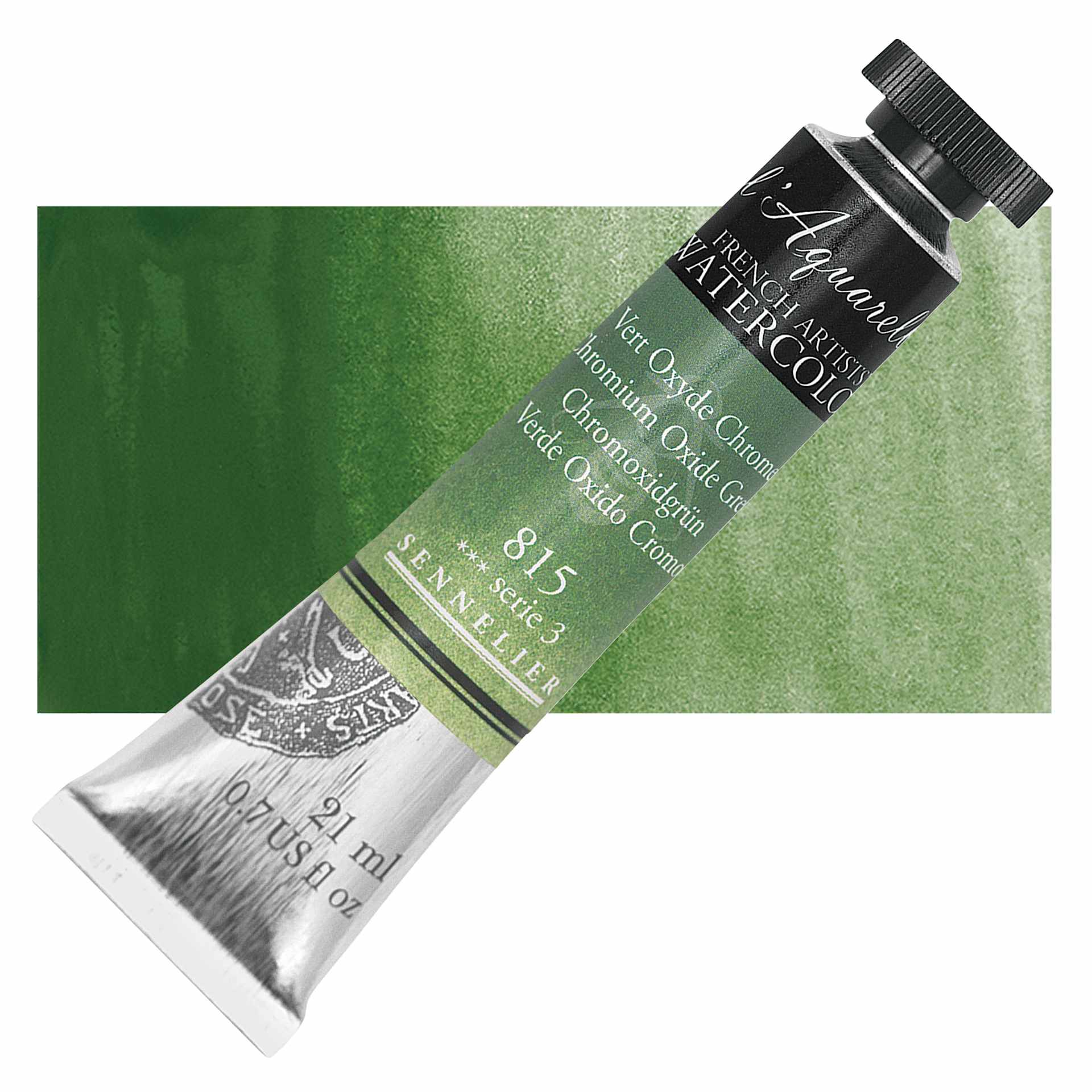 Sennelier French Artists' Watercolor - Chromium Oxide Green, 21, ml Tube and swatch